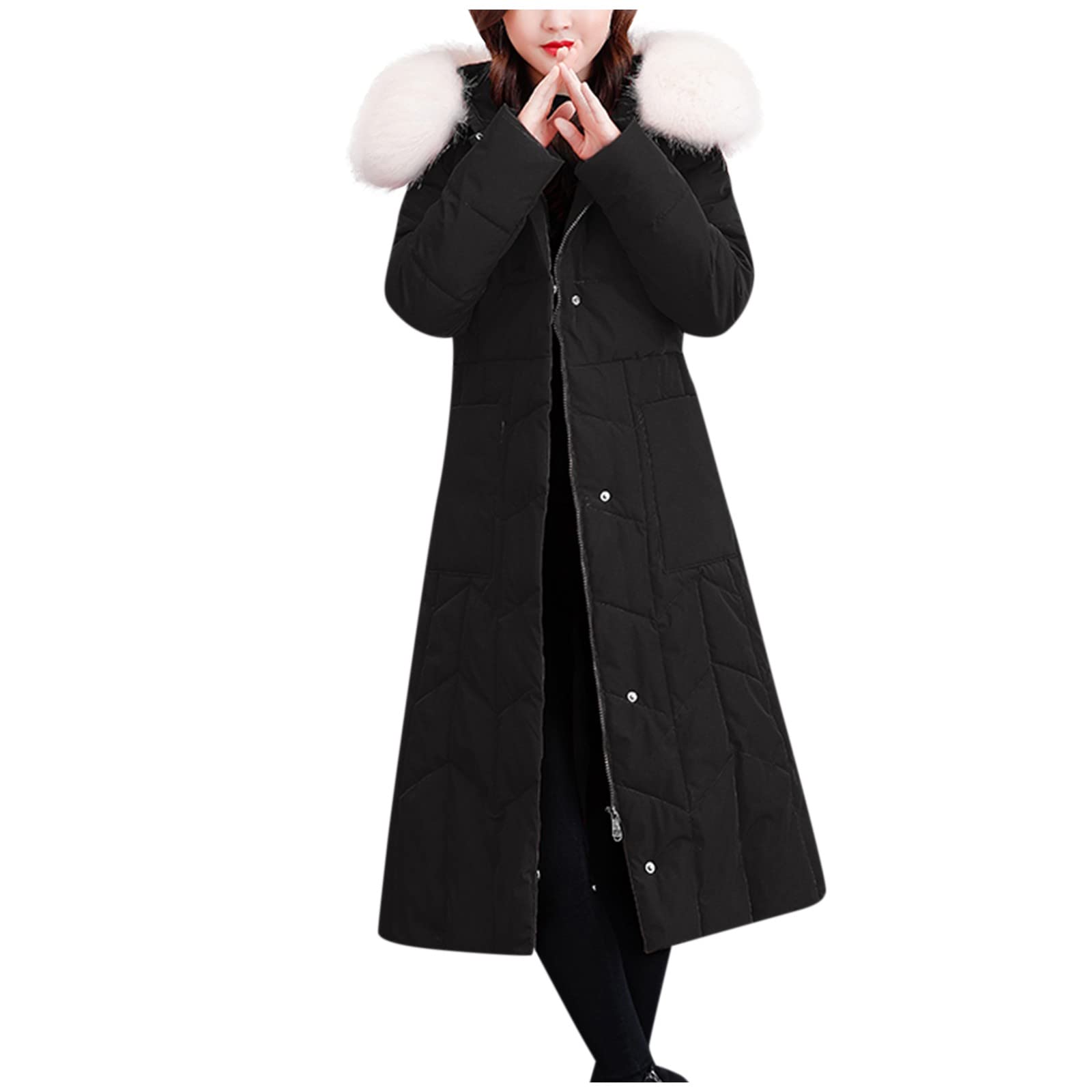 Xipoxipdo Women's Winter Coat - Long Hooded Suede Jacket with Pockets, Cotton-Padded Warm Outerwear (Black) | Perfect for Cold Weather, Daily Commute & Outdoor Activities