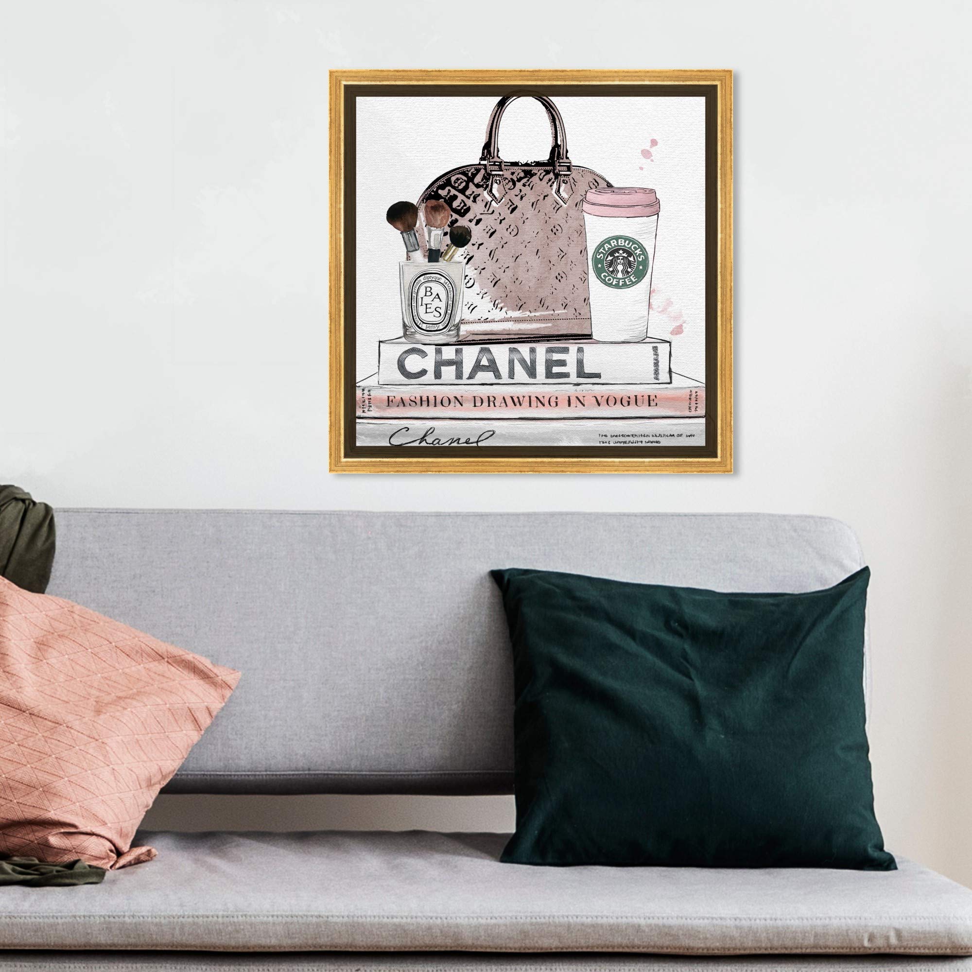 Blush and Make Up Brush Framed Wall Art Canvas Prints - Fashion & Glam Home Decor for Bedroom, Living Room, Salon, or Makeup Studio