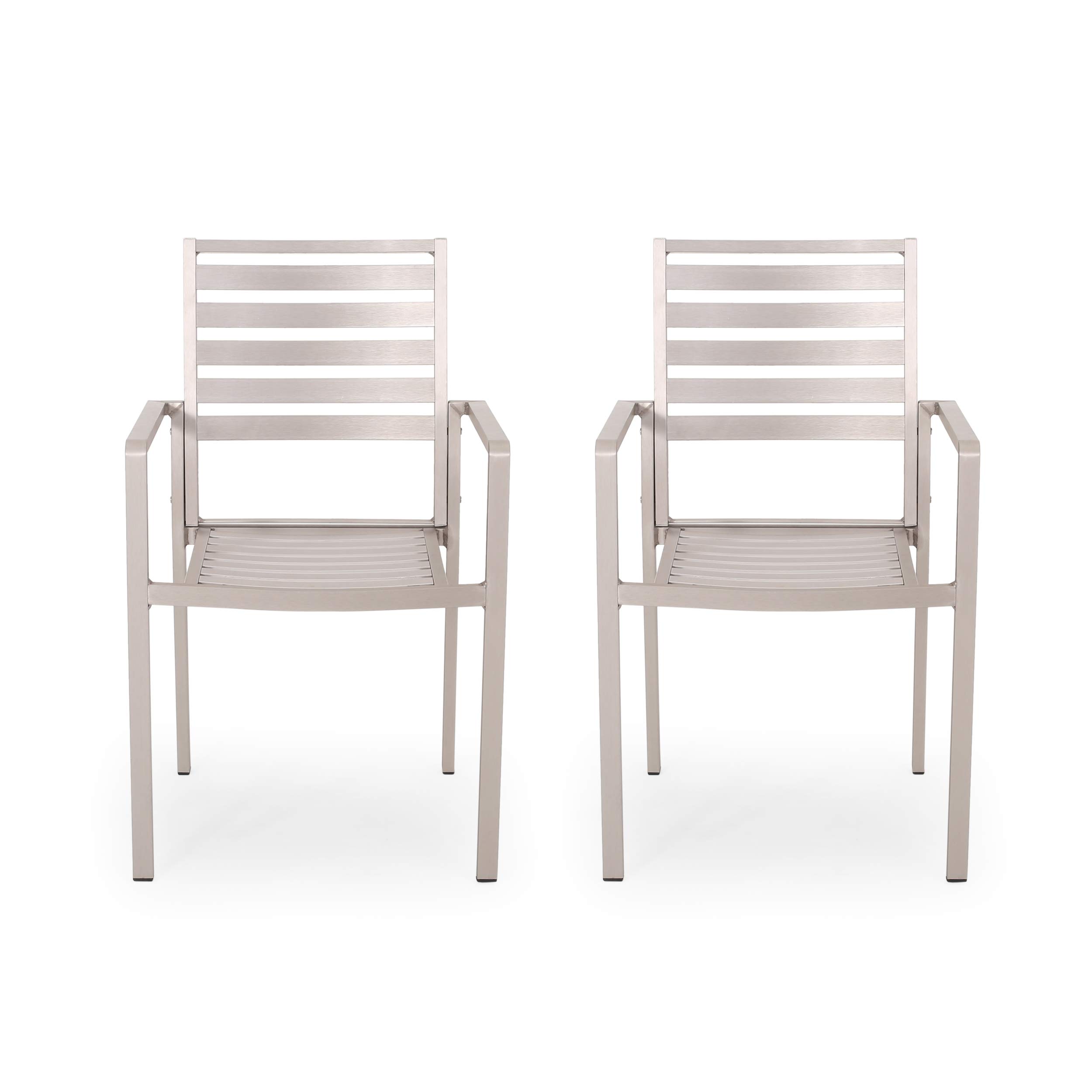 Modern Aluminum Outdoor Dining Chairs (Set of 2) - Silver Patio Furniture for Garden, Poolside & Backyard - Weather-Resistant & Lightweight