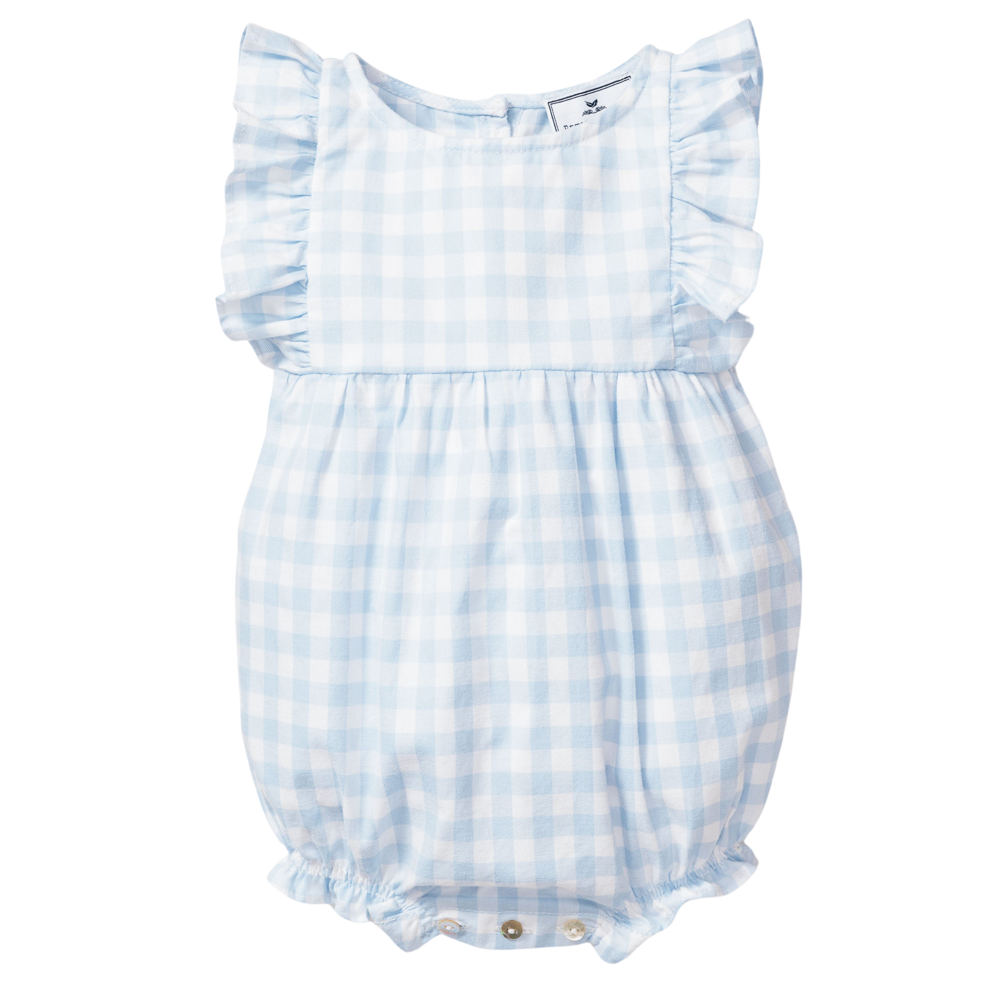 Light Blue Gingham Baby Twill Ruffled Romper - Soft & Comfortable Outfit for Newborns, Infants - Perfect for Playtime, Photo Shoots & Special Occasions