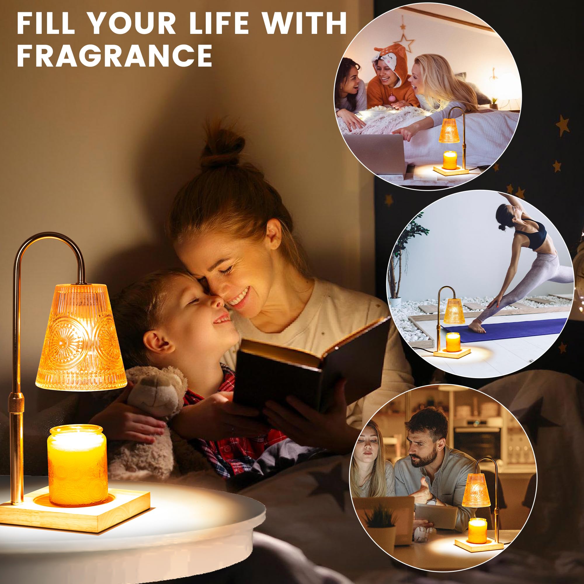 Electric Candle Warmer Lamp with 2 Bulbs & Timer - Adjustable Height & Dimmer for Scented Jar Candles & Wax Melts | Home Decor, Romantic Ambiance, Aromatherapy & Gift Idea