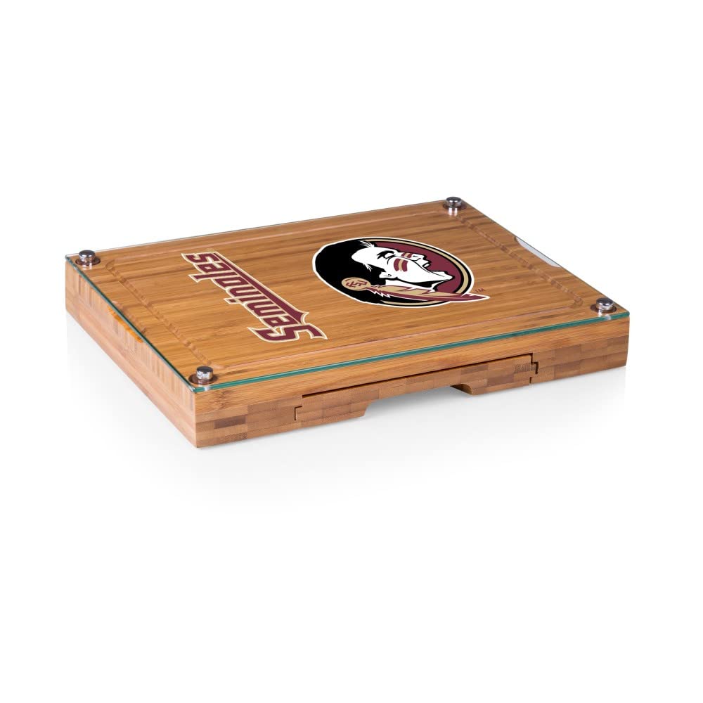 PICNIC TIME NCAA Concerto Glass Top Cheese Board and Knife Set - Bamboo Charcuterie Board with Glass Top Cutting Board for Entertaining, Wine & Cheese Parties, Gifts, and Home Decor