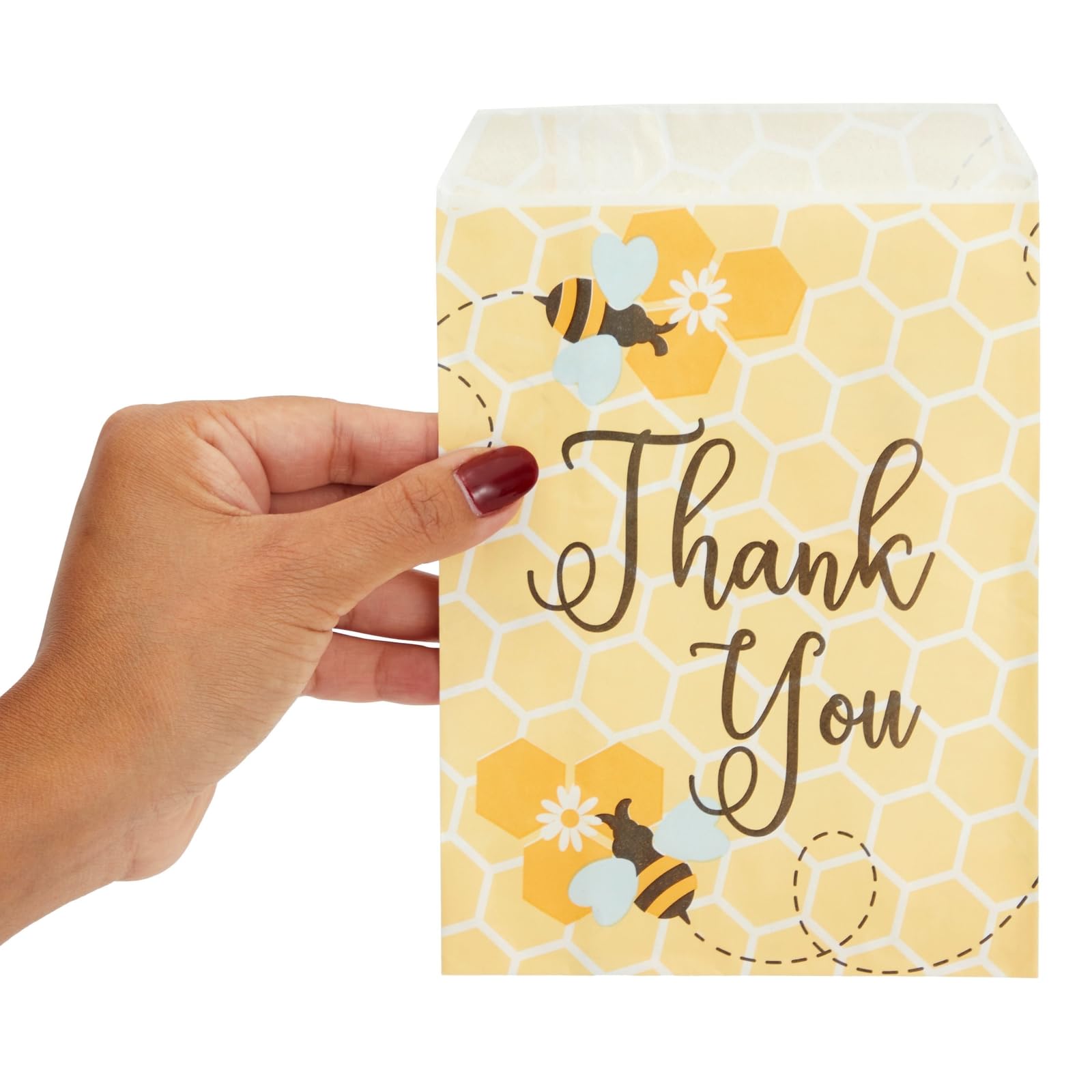 Bumble Bee Paper Treat Bags for Baby Shower & Party Favors - 5x7 Inch Goodie Bags for Gifts, Decorations (Pack of 100) - Perfect for Gender Reveals, Birthday Parties & Wedding Favors