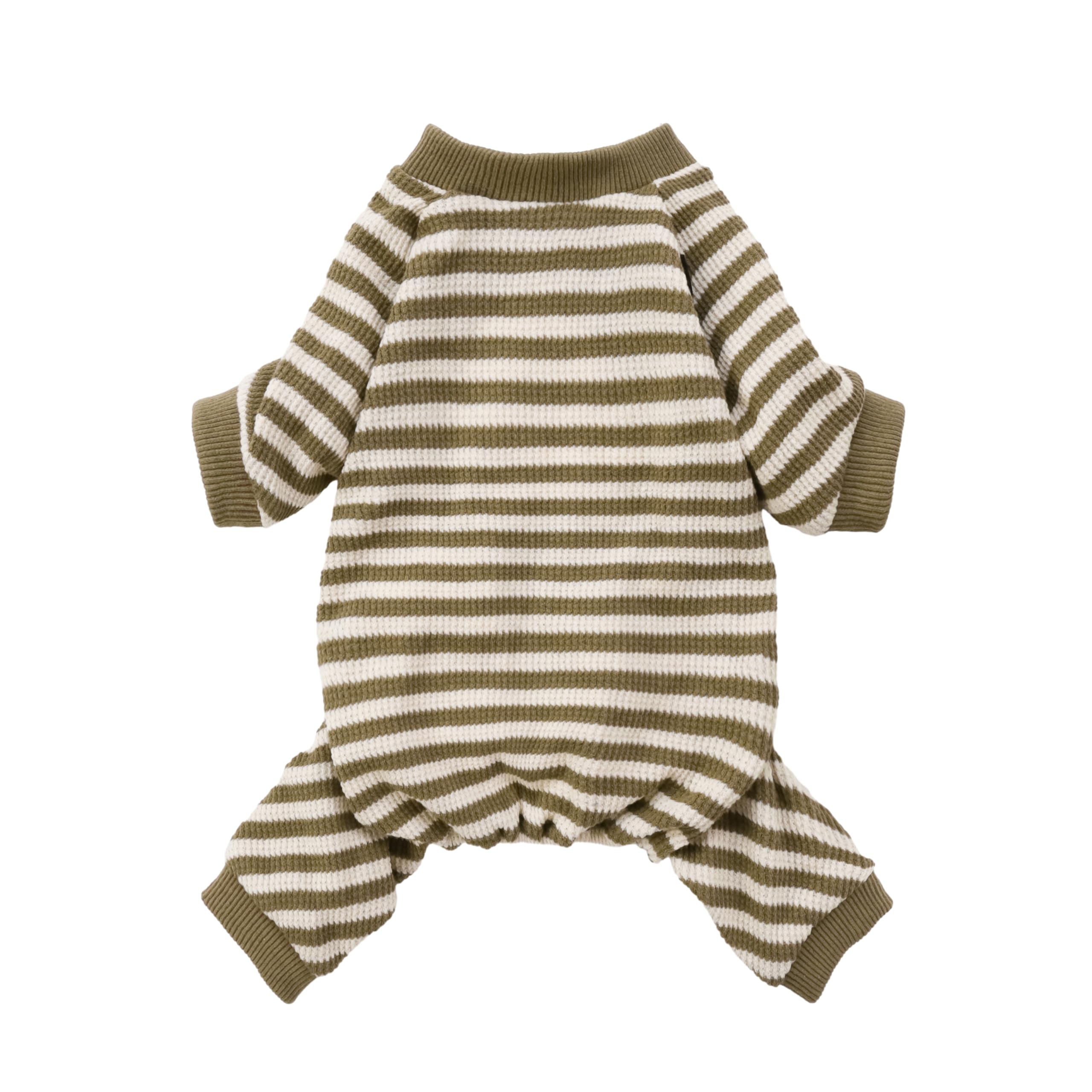 Fitwarm Brown & White Striped Dog Pajamas - Waffle Knit Pet Onesie with Feet for Small Dogs & Cats | Cozy Winter Sleepwear for Puppies & Kittens | Perfect for Indoor Lounging & Photo Shoots