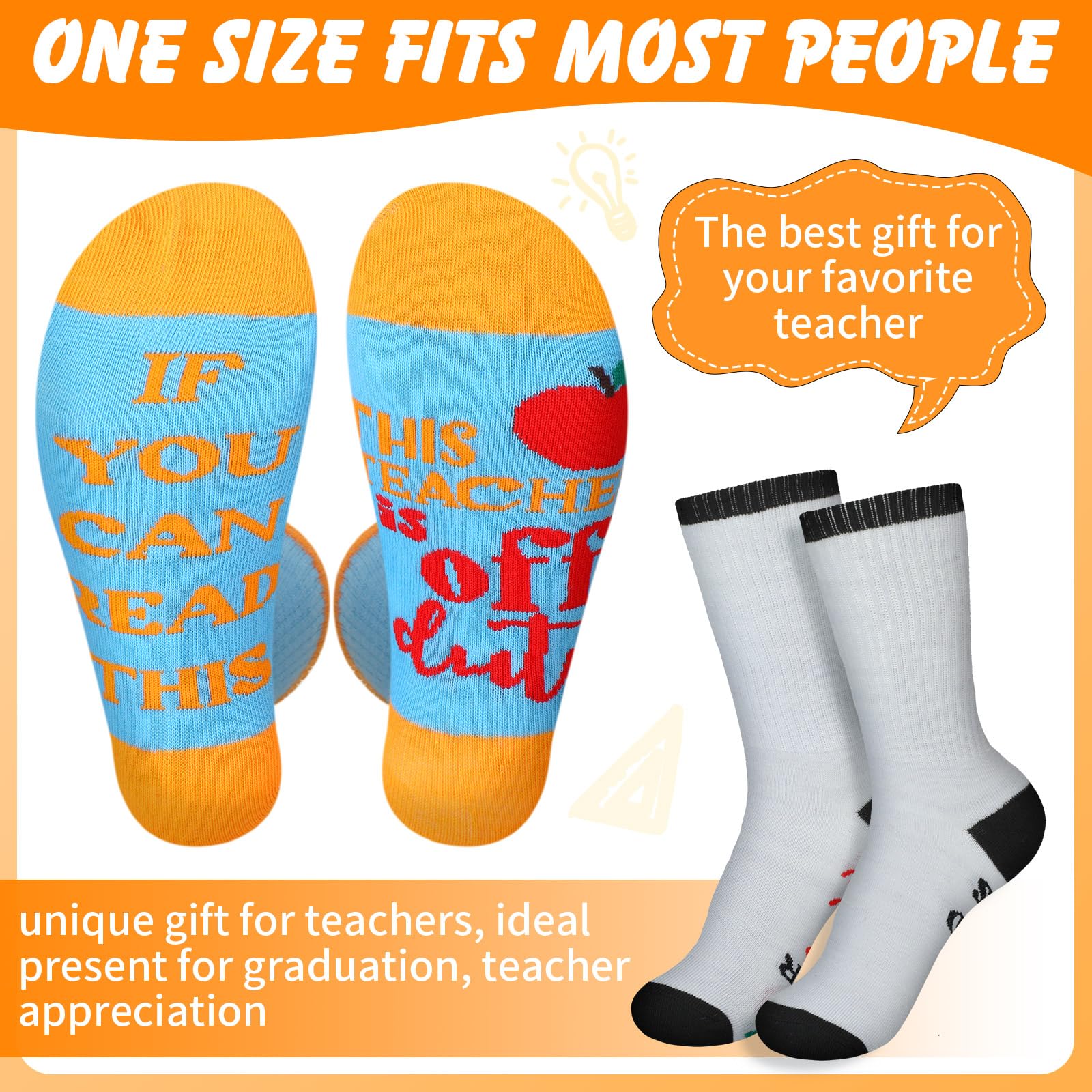 Jeyiour 24 Pair Funny Teacher Crew Socks - Teacher Appreciation Gifts, Novelty Graduation Socks for Women - Perfect for Classroom, School Events & Teacher Appreciation Week