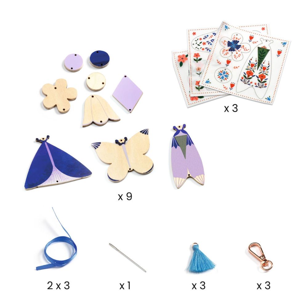 DIY Butterfly Charms Kit - Create 3 Beautiful Bag Charms | Perfect for Jewelry Making, Gift Giving & Craft Projects | Djeco Art & Craft Supplies
