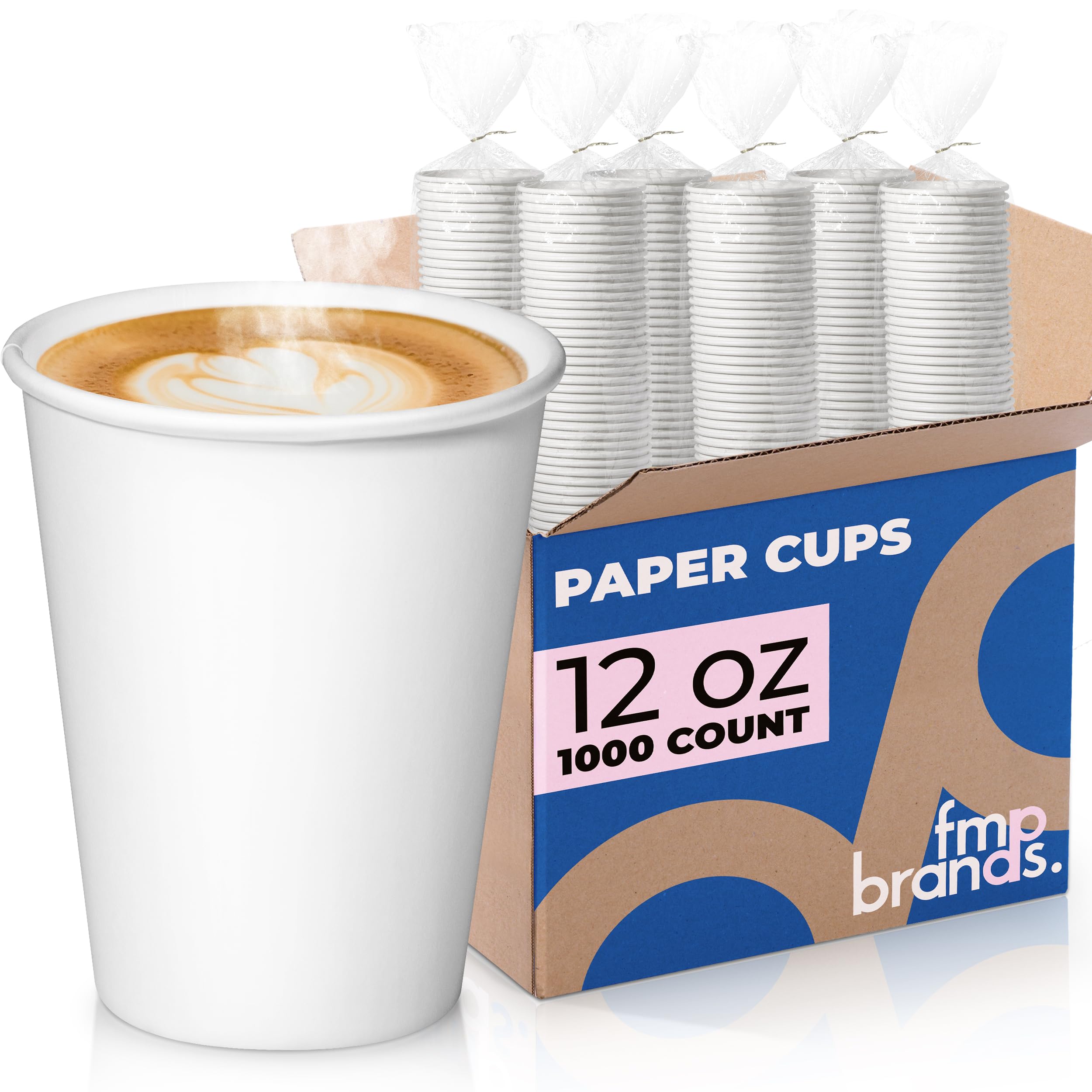 Premium Disposable 12 oz Paper Coffee Cups - 1000 Count Bulk Pack for Hot & Cold Beverages | Durable Thickened Fit Meal Prep Cups for Office, Business, Cafes, Bistros & Parties | Perfect for Coffee Shops, Catering & Takeout Services