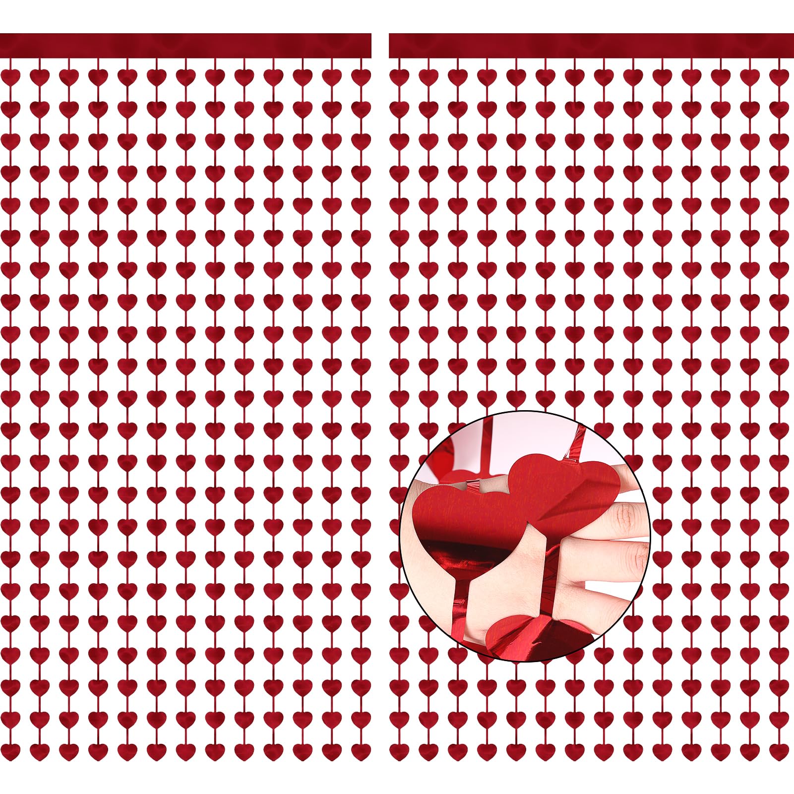 2Pcs Valentine's Day Party Decorations Backdrop - 3.28 x 6.56 Ft Foil Heart Backdrop for Door Decor, Red Fringe Heart Streamer for Anniversary, Birthday, Wedding & Engagement - Perfect for Romantic Parties, Photo Booths & Home Decor