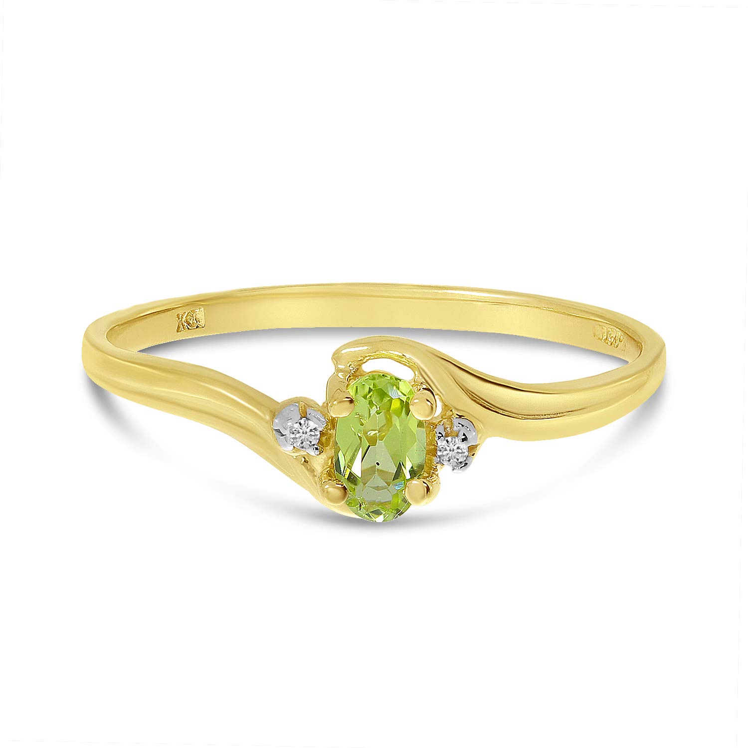 10K Yellow Gold Peridot and Diamond Ring for Women – Elegant Birthstone Jewelry Gift for Anniversary, Engagement, or Special Occasions