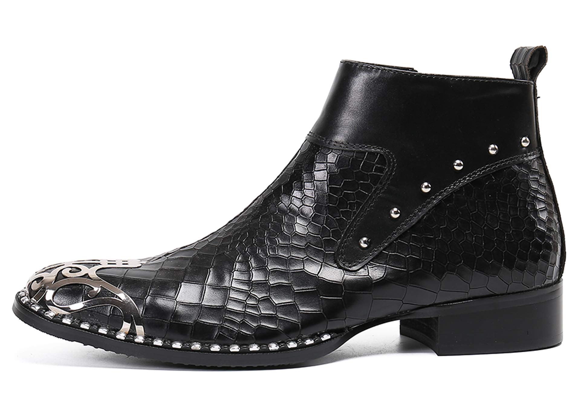 Santimon Men's Western Leather Chelsea Boots with Metal Toe & Zipper - Stylish Dress Boots for Casual & Formal Occasions