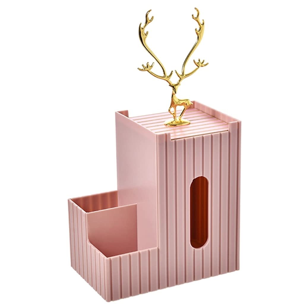 Elk Antler Tissue Box Cover - Multifunctional Jewelry Holder & Remote Control Organizer for Bedroom, Desktop, Cosmetics (Pink) - Perfect for Home Decor and Gift Giving