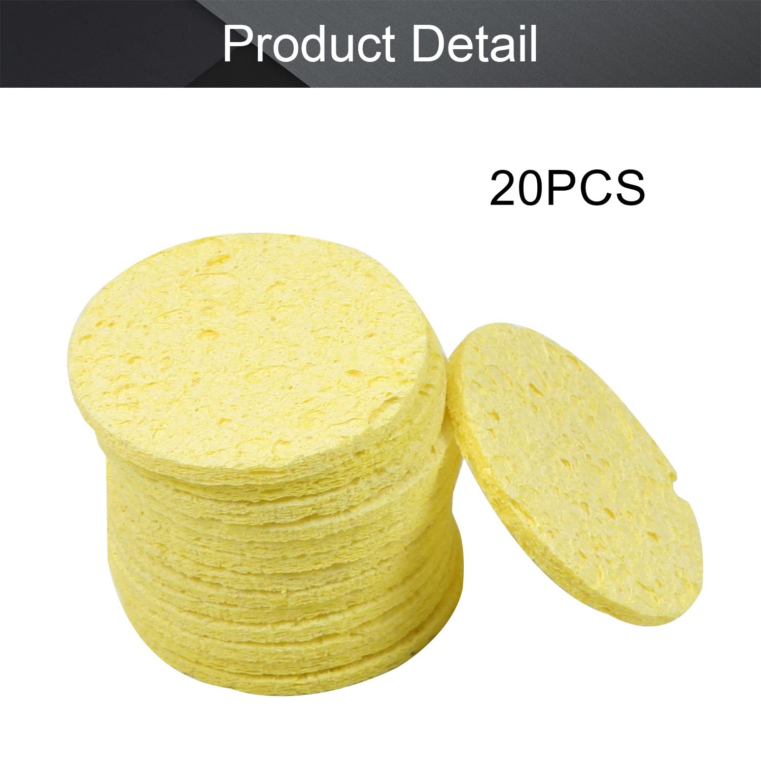 Premium Thick Soldering Sponge 55x55x11mm - 20-Pack Round Yellow Sponges for Soldering Iron Tip Cleaning | Ideal for Electronics Repair, DIY Projects & Jewelry Making