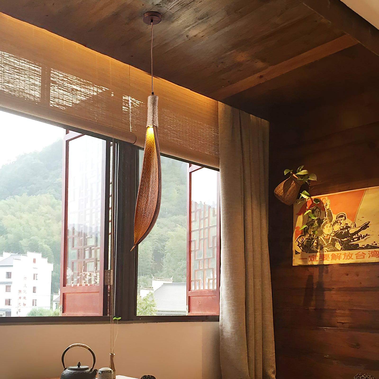 Handmade Cocoa Leaf Pendant Light - Natural Boho Hanging Lamp for Living Room, Bedroom & Dining Room Decor