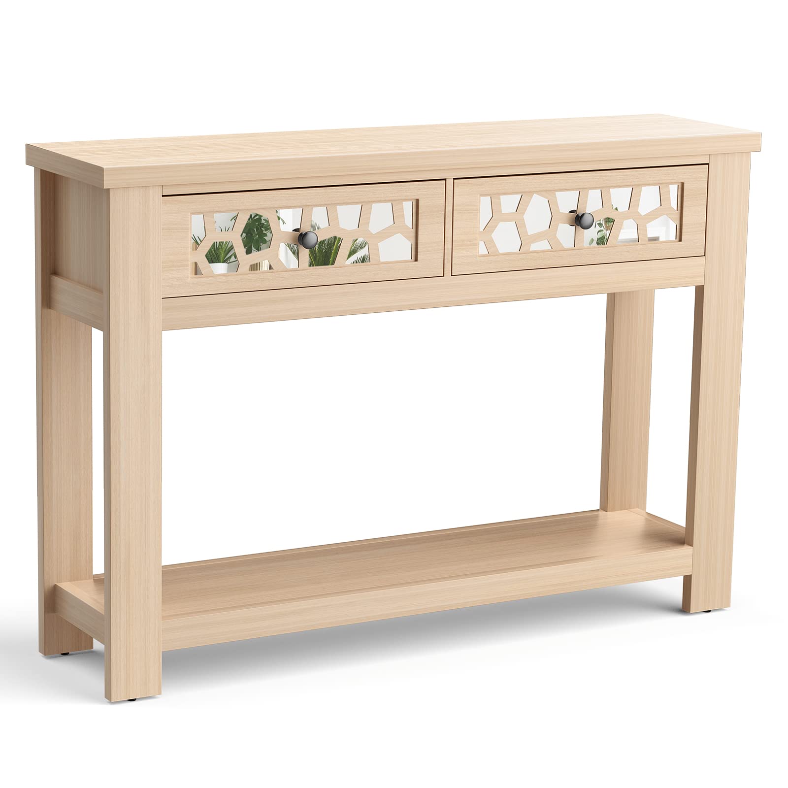 Giantex 2-Tier Wooden Console Table with 2 Drawers & Open Storage Shelf - Entryway Table for Living Room, Hallway, or Foyer - Easy Assembly Rectangular Accent Table (Natural Finish) - Perfect for Small Spaces, Home Decor & Organizing Keys, Mail & Essentials