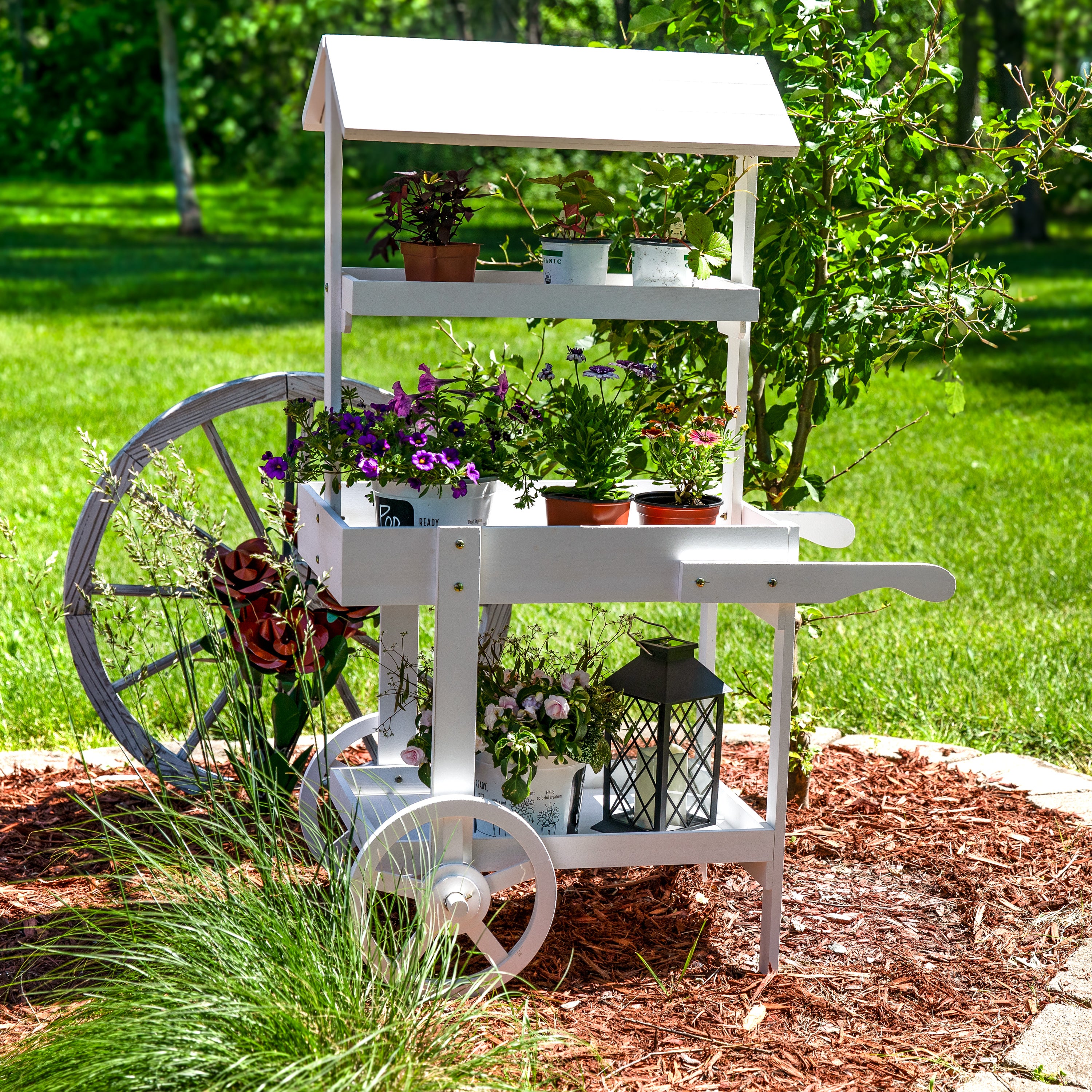 Sunnydaze Country Market Flower Cart Display Stand - 49.25