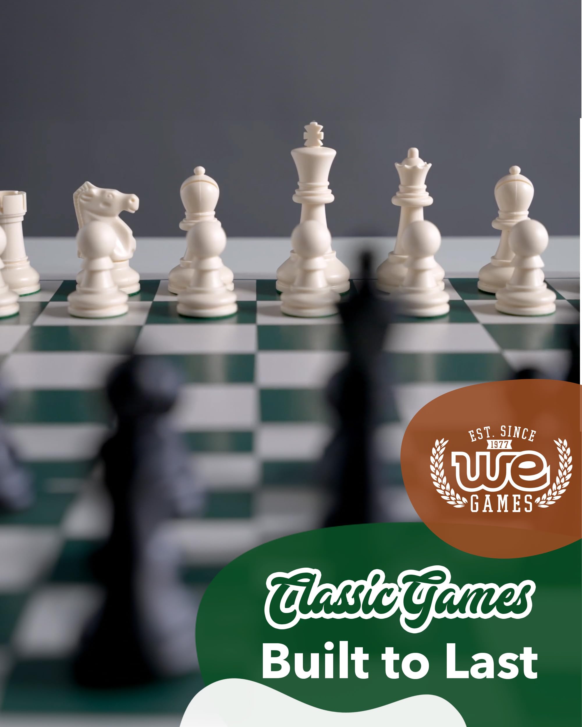 WE Games Premium Tournament Chess Set - 34 Chess Pieces, Roll-Up Vinyl Board, Storage Bag & Equalizer Dice | Professional Travel Chess Set for Adults | Perfect for Tournaments, Travel & Family Game Nights