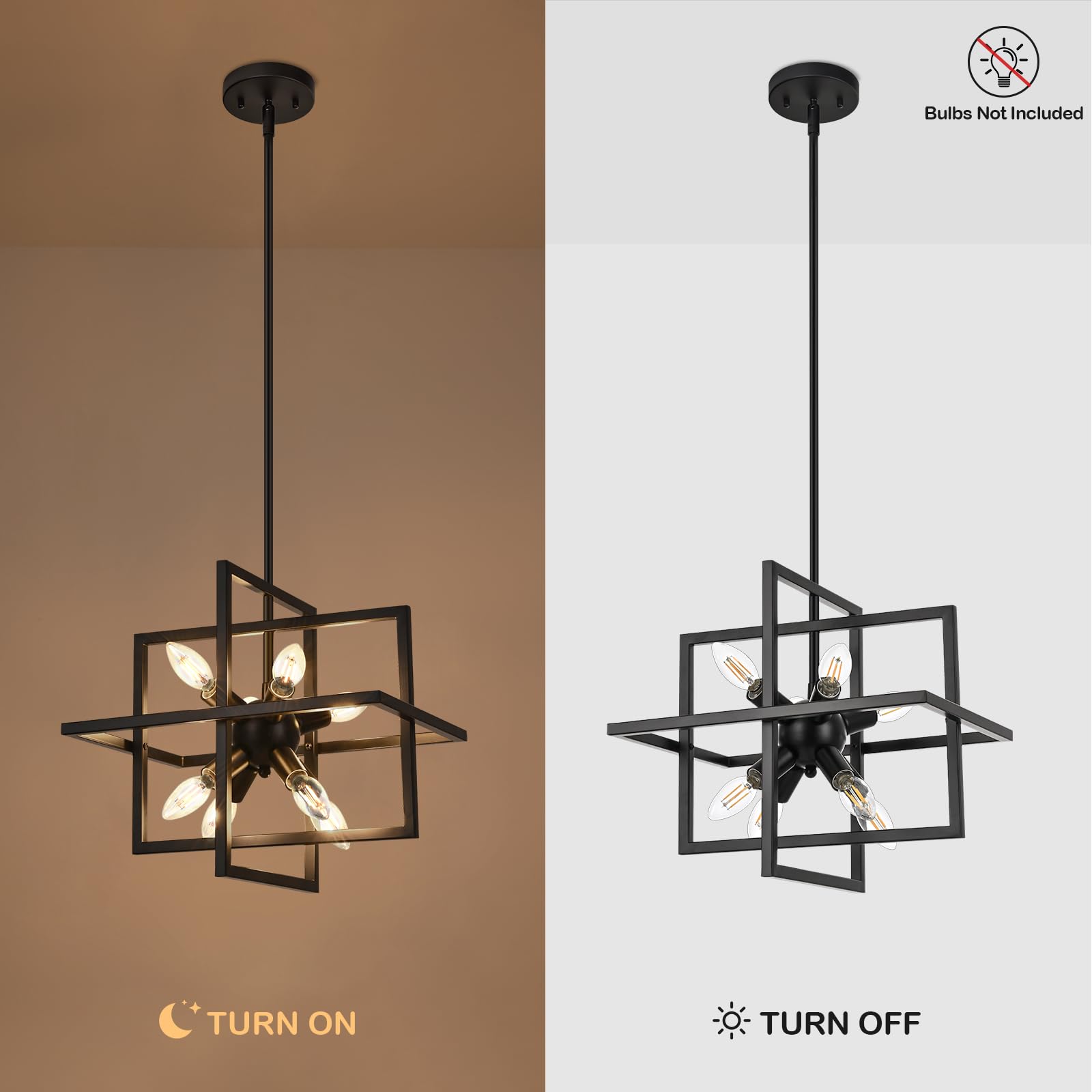 Modern Small Black Metal Chandelier - 8-Light Geometric Industrial Pendant Lighting Fixture for Kitchen, Dining Room, Foyer & Entryway | Perfect for Farmhouse, Loft & Industrial Style Decor