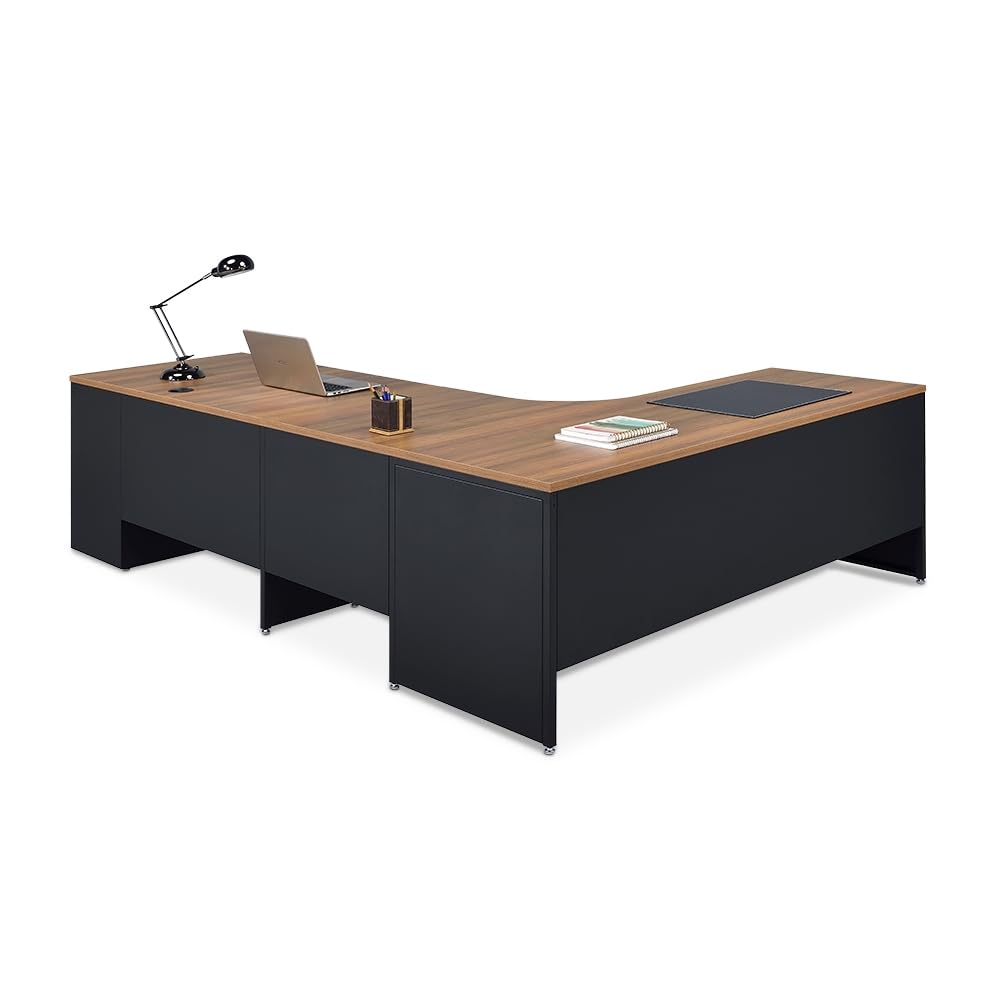 nbf Signature Series Carbon L-Shaped Desk with 3-Drawer Pedestal Right Return - 72