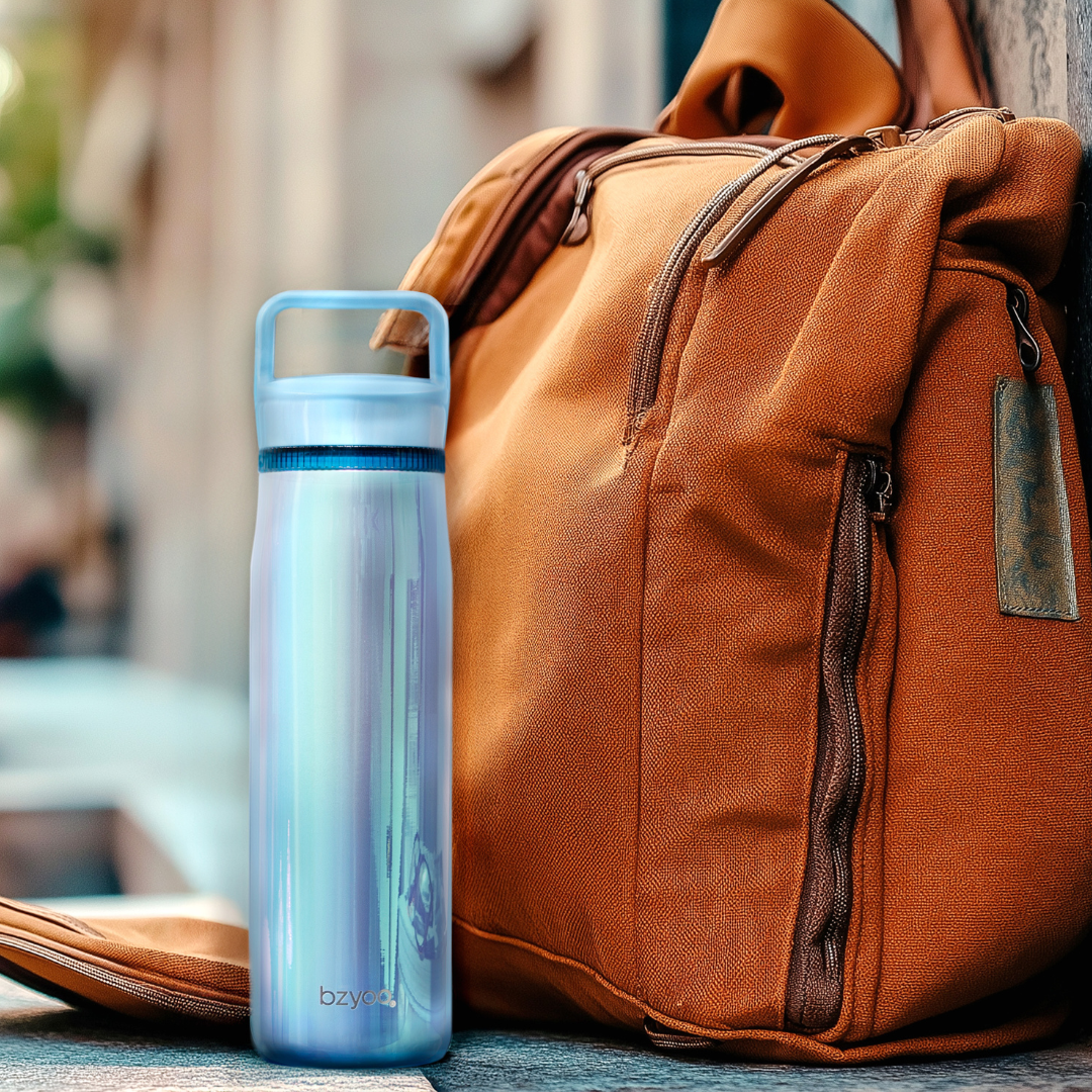 24oz Insulated Stainless Steel Water Bottle with Leakproof Clear Chug Lid - Aurora Iridescent Blue - Perfect for Gym, Hiking & Outdoor Activities