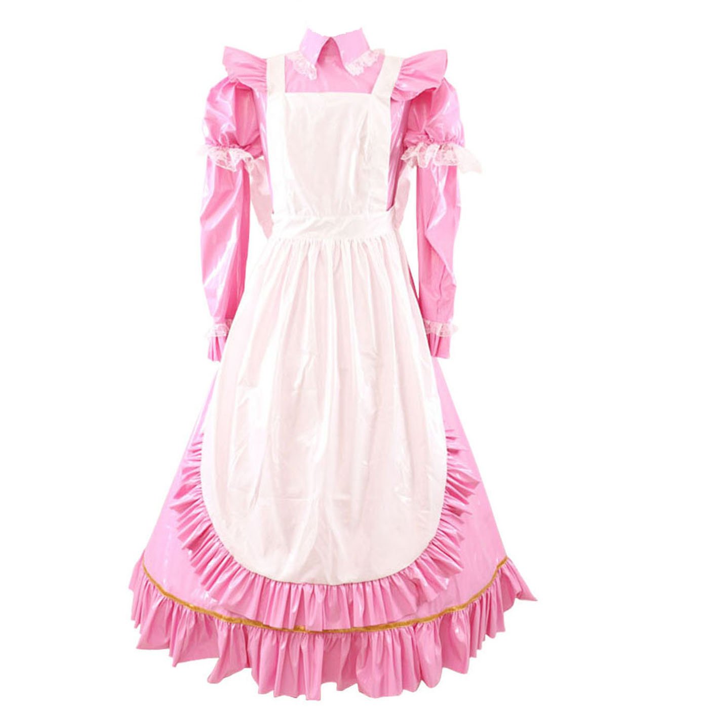 GOceBaby Women's Lockable Pink PVC Sissy Dress - 2-Way Wear Long/Short Sleeves | Fetish Wear, Roleplay Costume, BDSM Outfit for Parties & Special Occasions