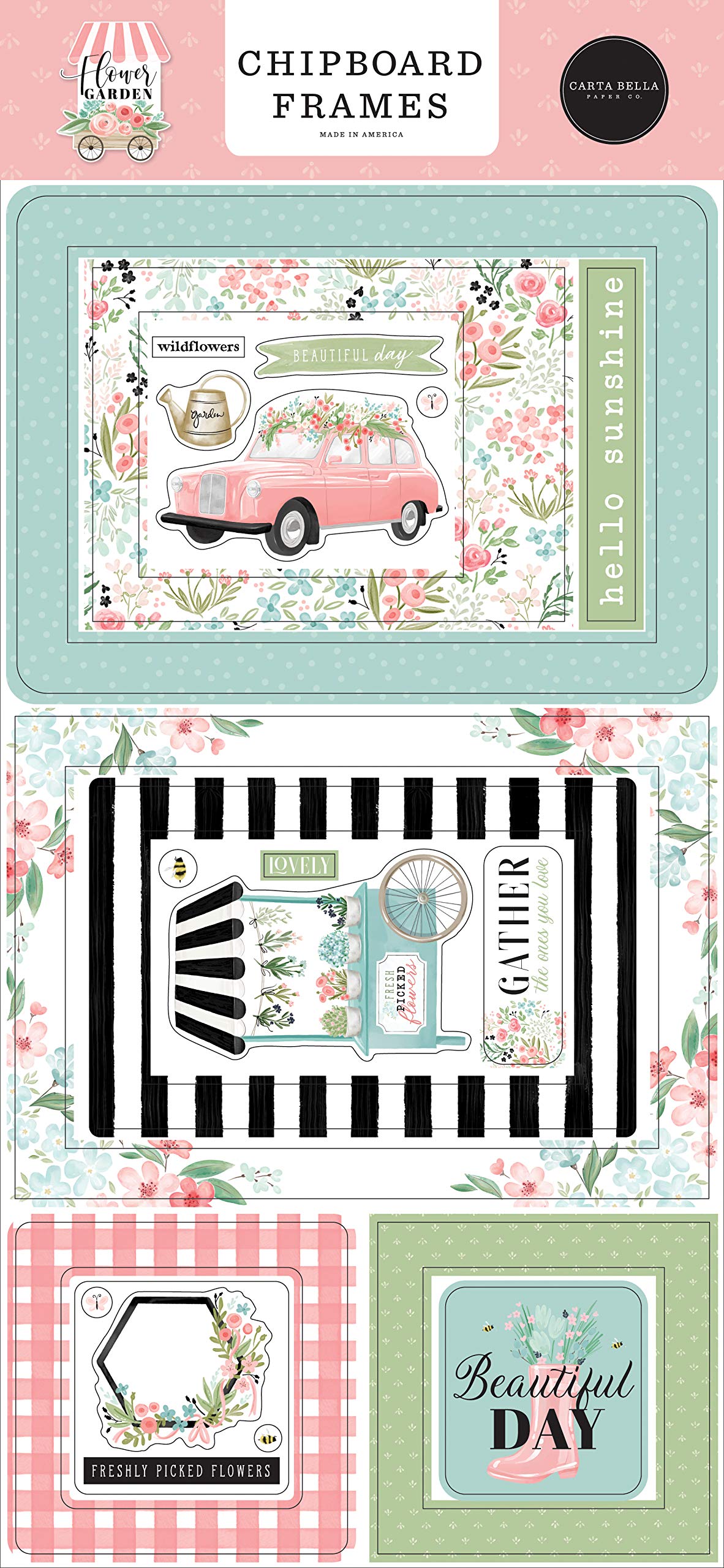 Carta Bella Paper Co. Flower Garden 6x13 Chipboard Frames - Perfect for Scrapbooking, Card Making, and Home Decor Projects