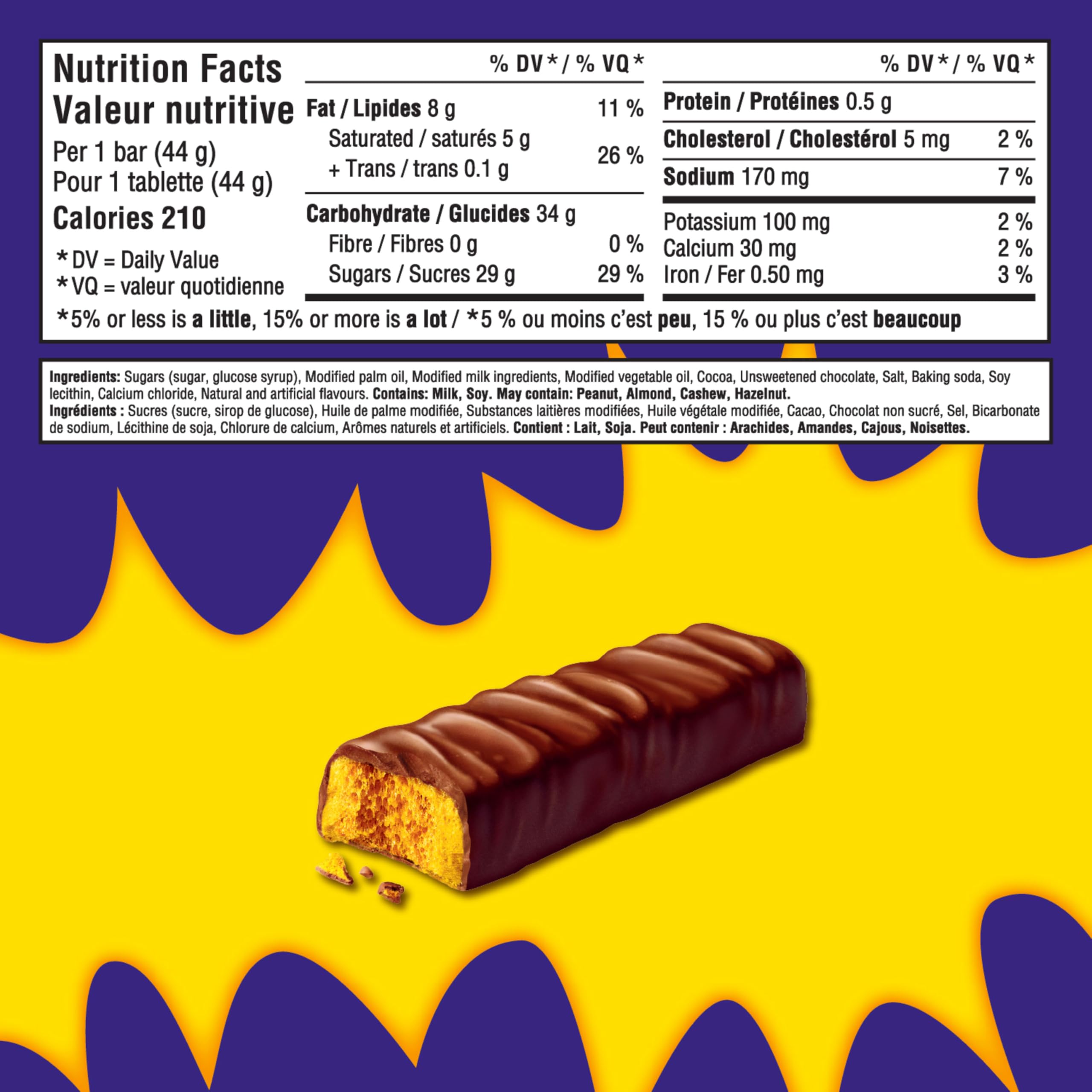 Cadbury Crunchie Full Size Chocolate Candy Bars - 44g Each, Pack of 24 - Individually Wrapped Halloween Treats for Parties, Trick-or-Treating & Gift Baskets | Delicious Honeycomb Toffee Chocolate Snacks