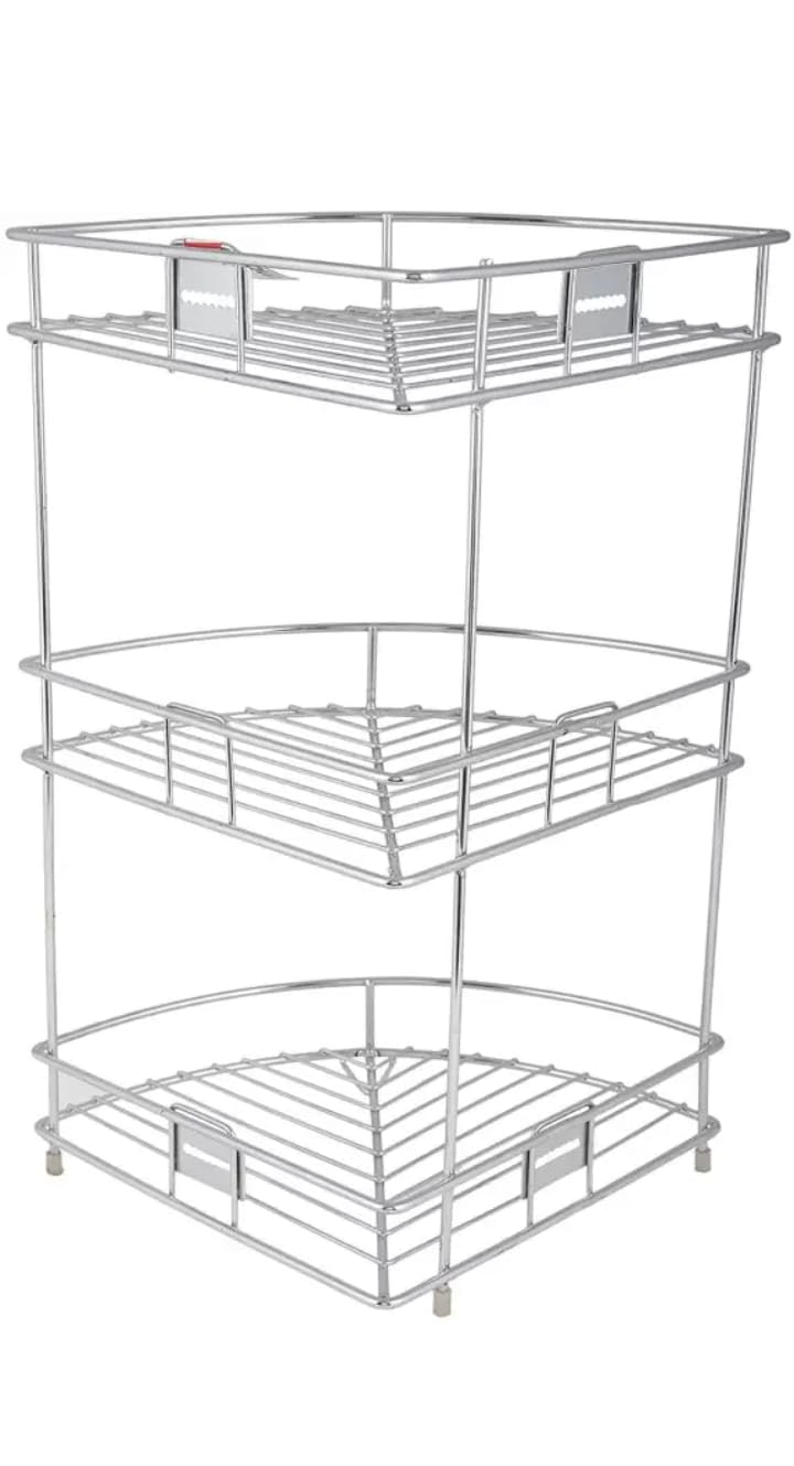 3-Tier Stainless Steel Kitchen Utensil Organizer - Space Saving Corner Shelf for Plates, Dishes & Bathroom Storage (10