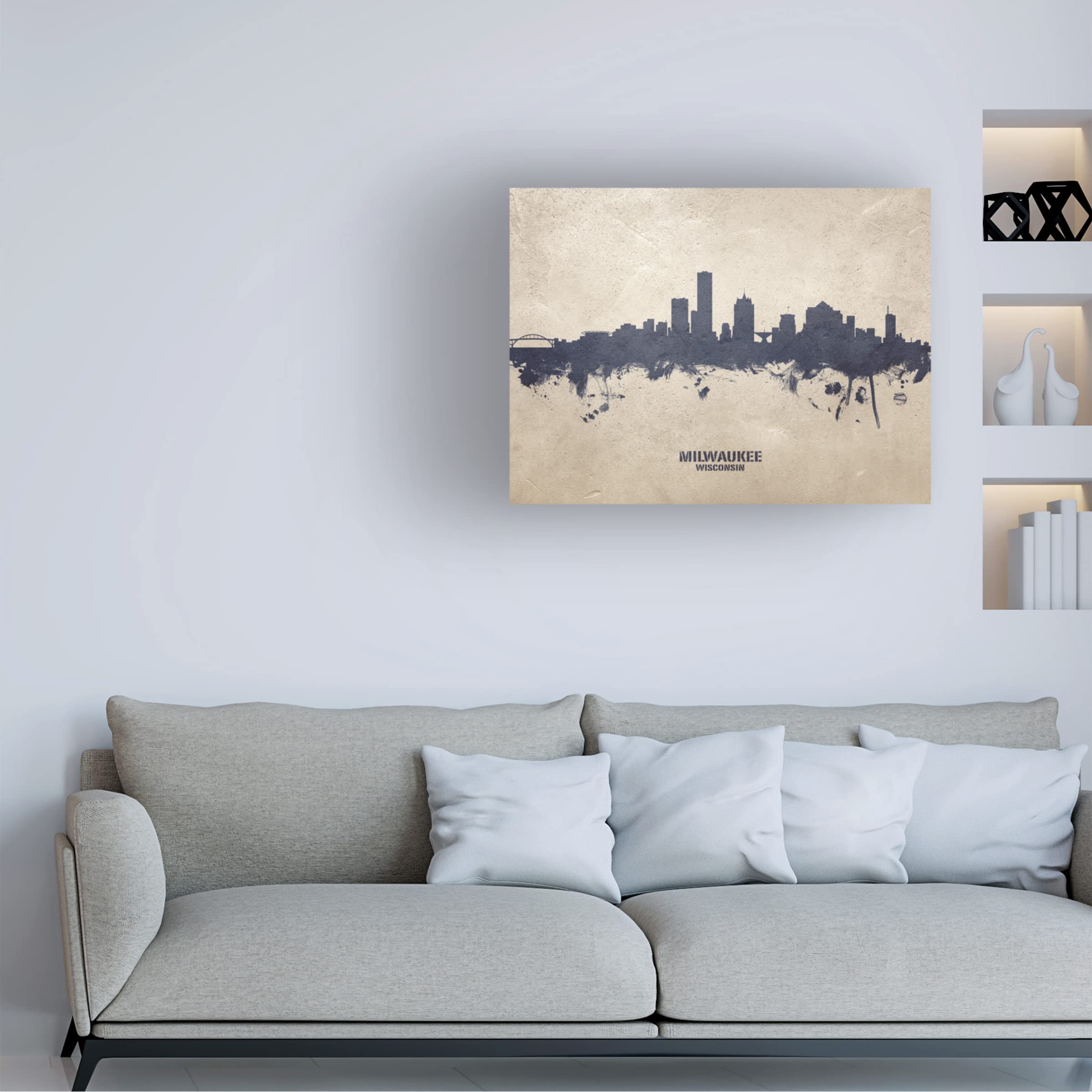 Michael Tompsett Milwaukee Wisconsin Skyline Concrete Canvas Art Print - Modern Cityscape Wall Decor for Living Room, Office & Bedroom
