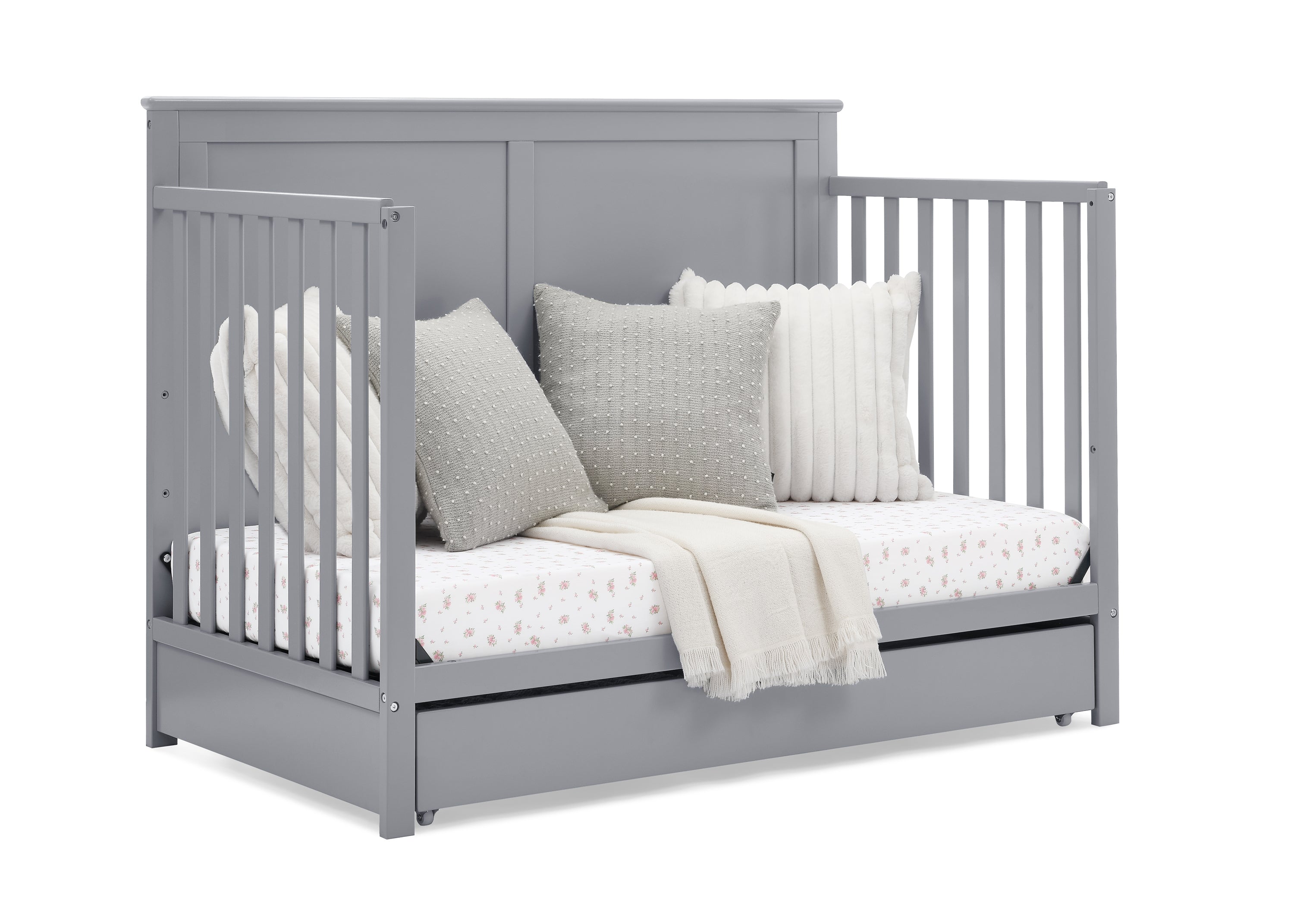 Logan 6-in-1 Convertible Baby Crib with Underdrawer Storage - White Nursery Furniture for Newborn to Toddler Bed | Perfect for Small Spaces & Modern Nurseries