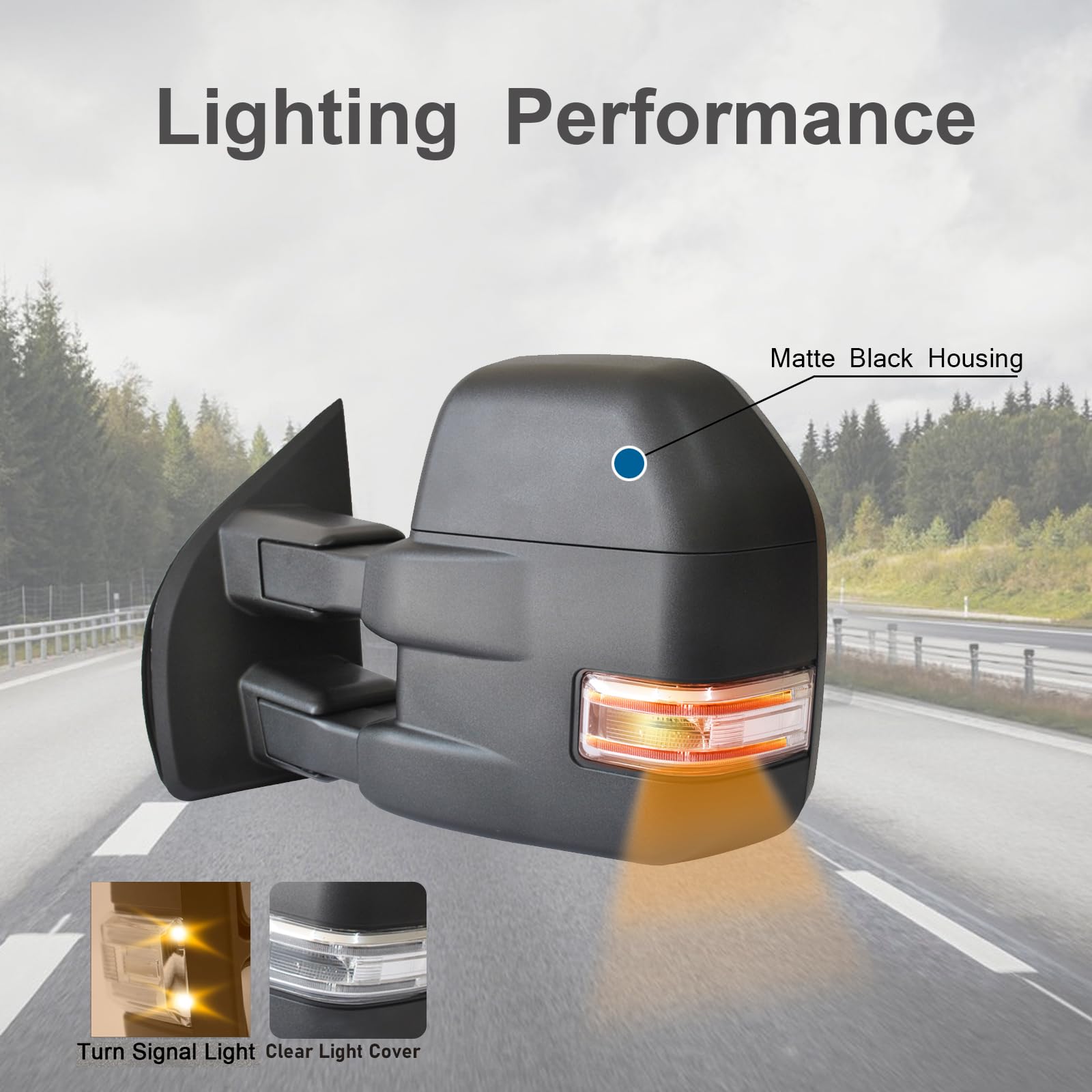 Heated Power Folding Towing Mirrors with LED Turn Signals & Defrost - Compatible with 2015-2020 Ford F150 Pickup Truck - 8-Pin Plug for Easy Installation - Perfect for Towing, Camping & Winter Driving