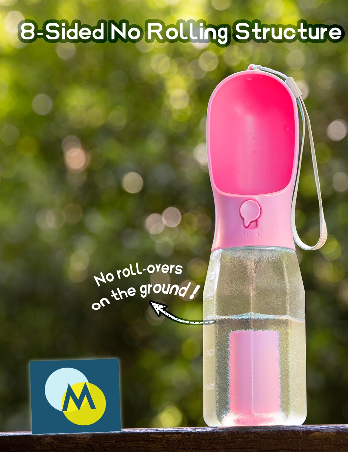 Portable Dog Water Bottle with Bowl - 10oz Pink for Outdoor Hiking & Walking