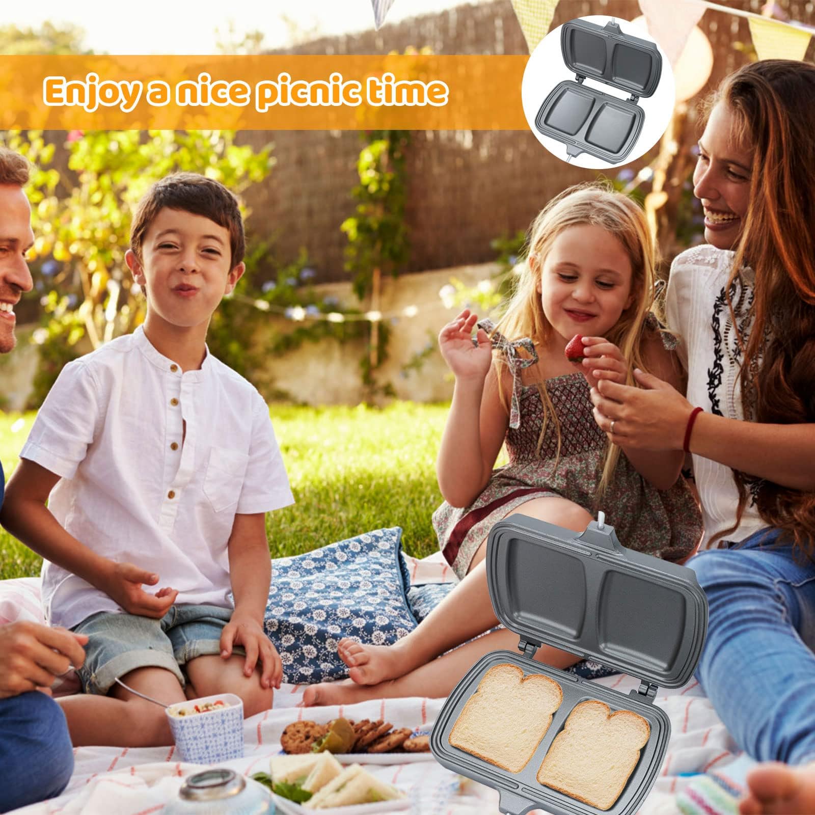 Double-Sided Cast Iron Sandwich Maker - Removable Handle for Pancakes, Toast & Omelets | Perfect for Camping, Breakfast & Quick Meals