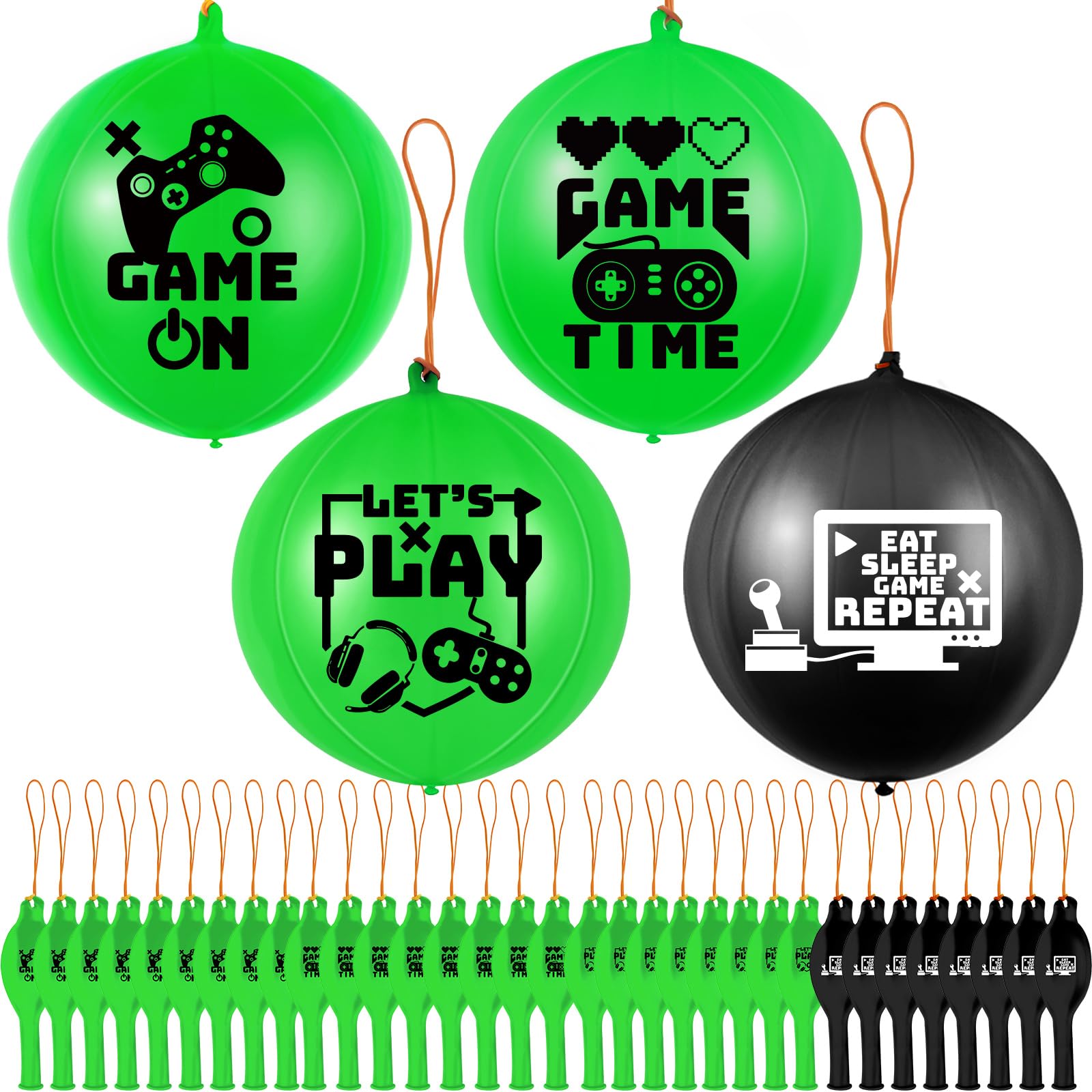 32 Pcs Video Game Punch Balloons - Pixelated Punch Ball Pixel Balloons for Birthday Party Favors, Goodie Bag Fillers (Green, Black) - Fun Party Supplies & Kids Game Toys for Birthday, Carnival, School Events
