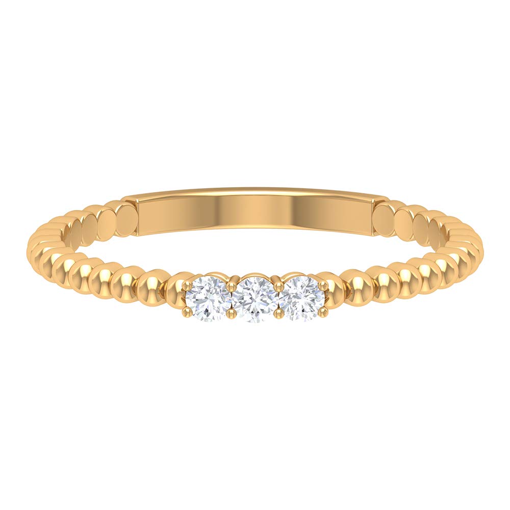 April Birthstone - Certified 3 Stone Diamond Ring for Women in 14K Solid Gold, Elegant Diamond & Gold Beaded Ring, Perfect for Anniversaries, Engagements & Special Occasions