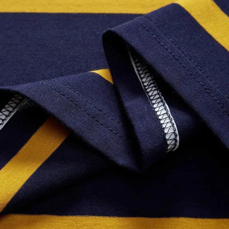 Men's Striped Polo Shirt - 100% Cotton Long Sleeve Casual Shirt for Business, Golf & Everyday Wear