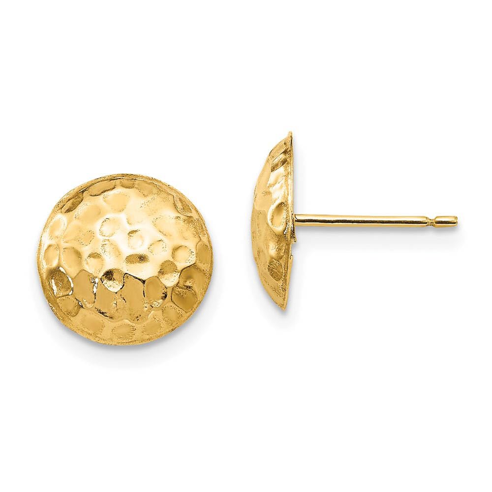 14k Yellow Gold Black Bow 9mm Hammered Puffed Round Post Earrings for Everyday Elegance and Special Occasions