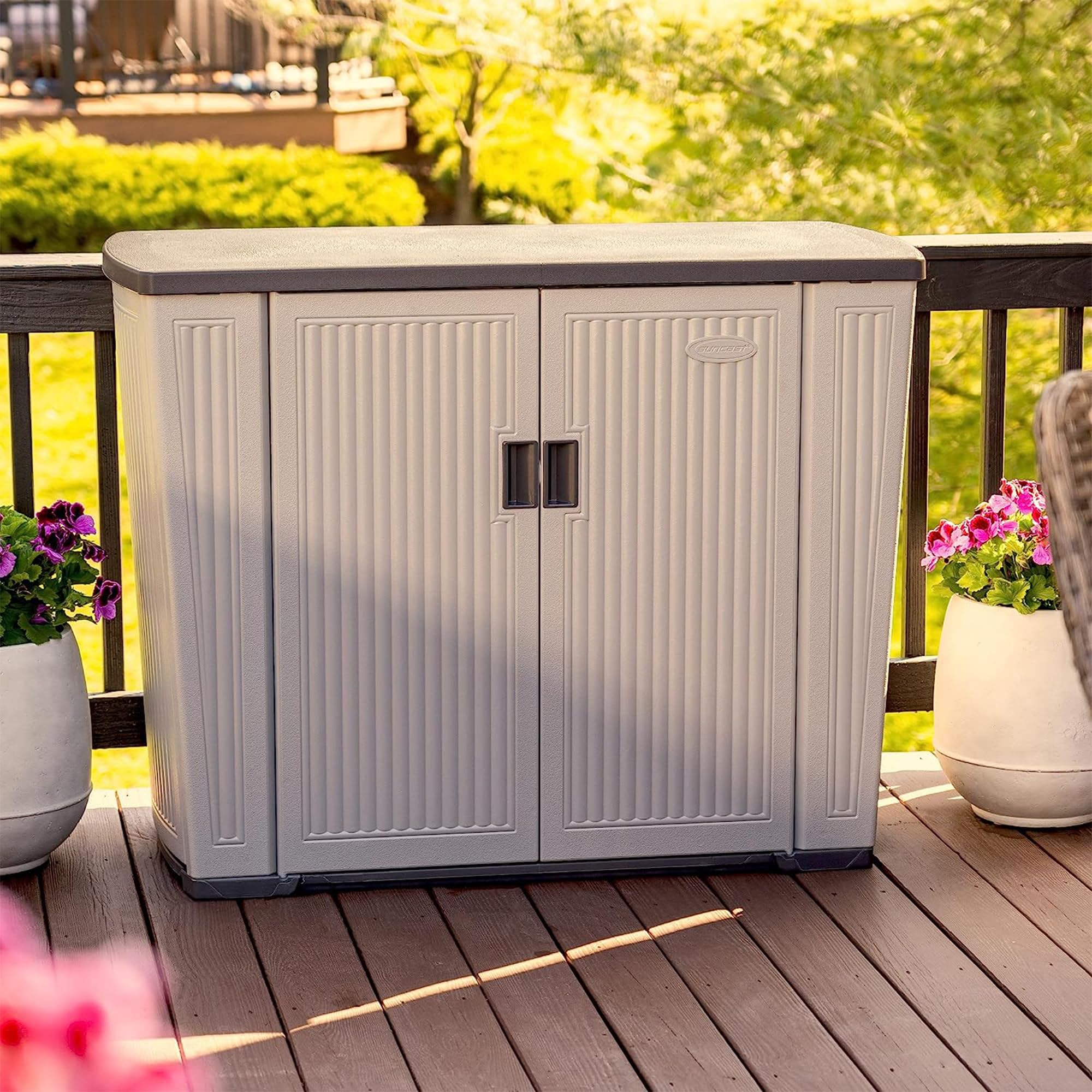 Suncast 130 Gallon Outdoor Storage Shed for Patio, Garden & Backyard - Weather-Resistant Dove Gray Utility Shed | Perfect for Storing Lawn Equipment, Pool Supplies & Seasonal Decor
