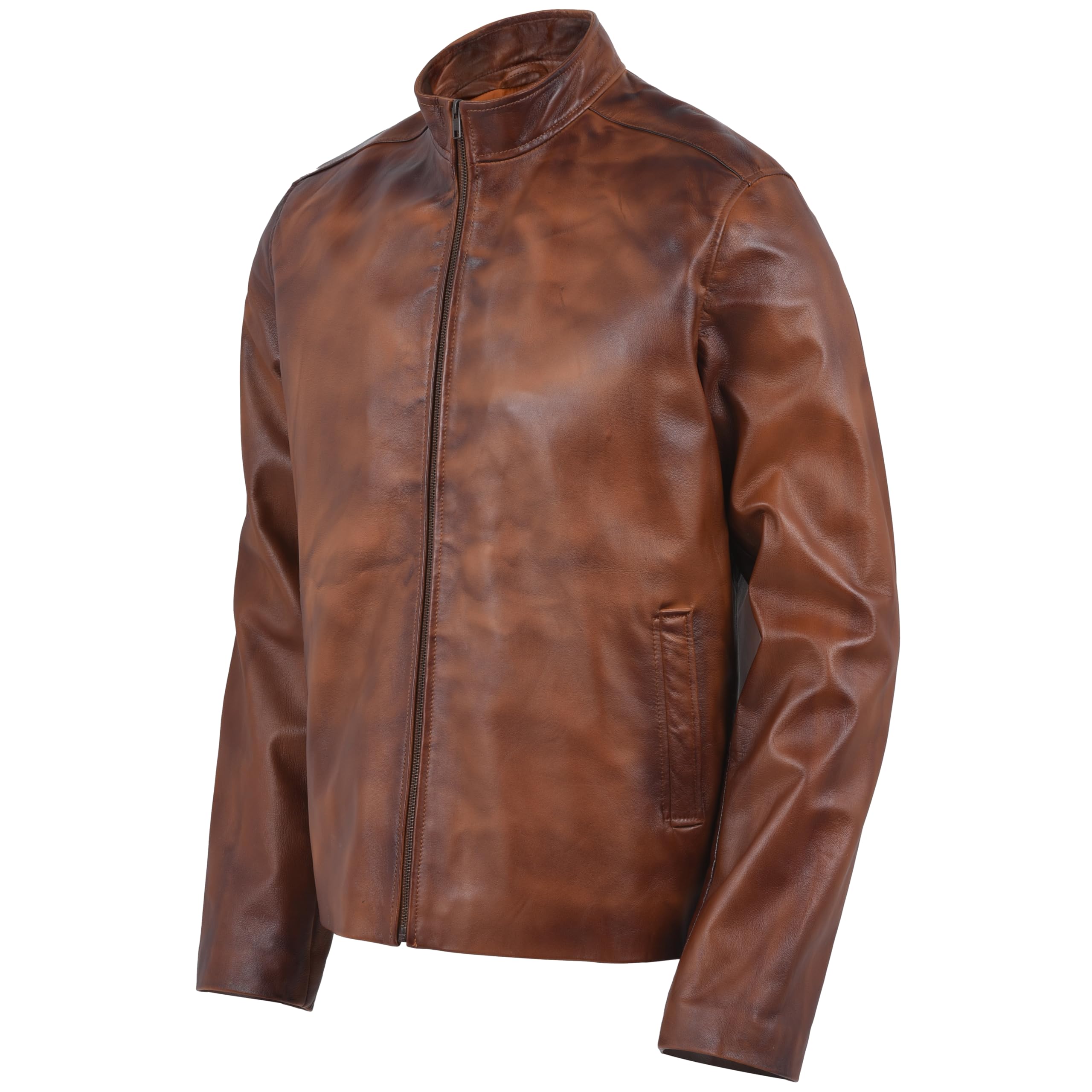 Vintage Cafe Racer Distressed Lambskin Leather Jacket for Men - Genuine Biker Motorcycle Jacket - Perfect for Riding, Casual Wear & Fashion Outfits