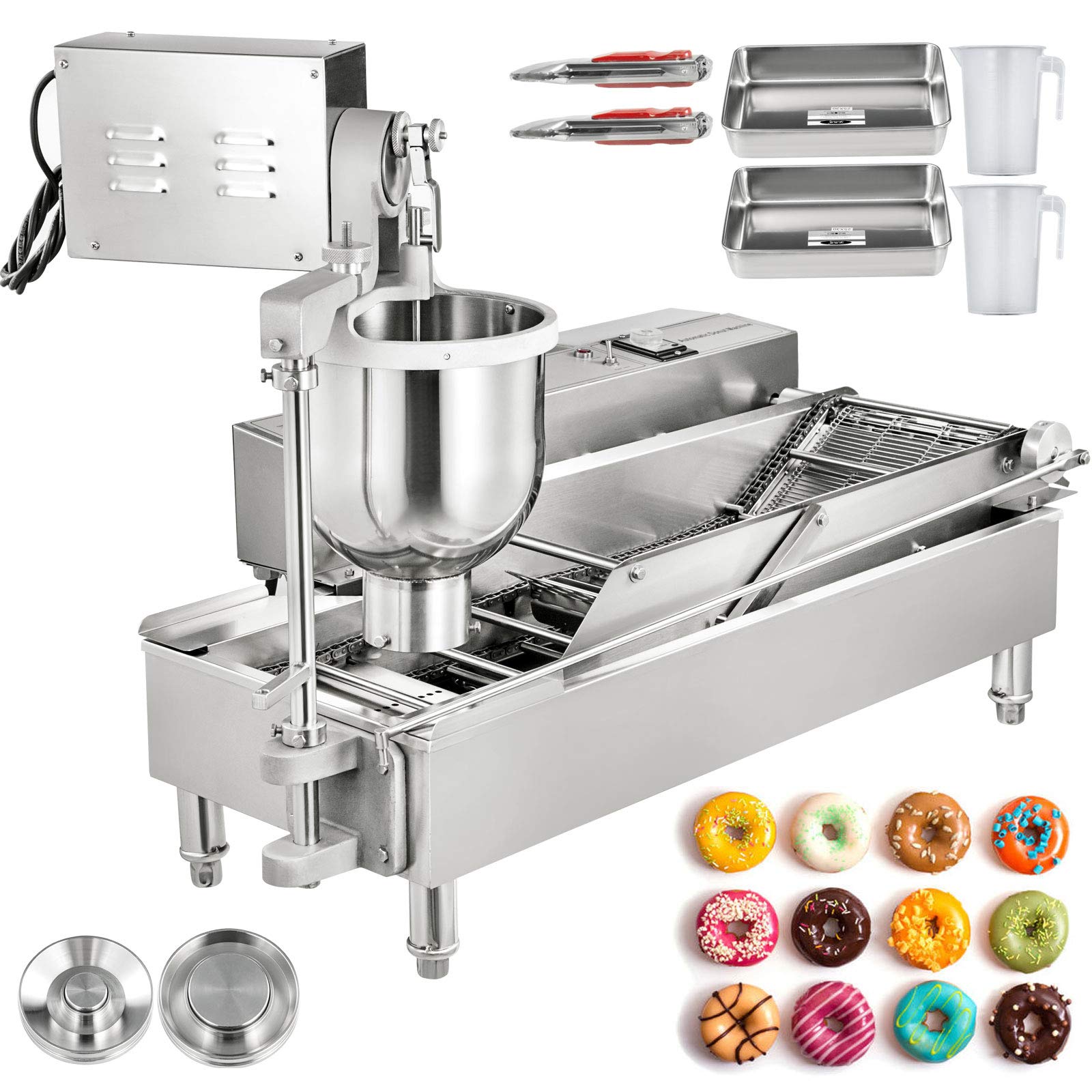 VBENLEM Commercial Automatic Donut Maker Machine - 2-Row 7L Capacity Doughnut Maker with 3 Size Molds, Intelligent Control Panel & 304 Stainless Steel Construction - 110V Donut Fryer for Bakeries, Cafes & Restaurants - Perfect for High-Volume Donut Production & Breakfast Service