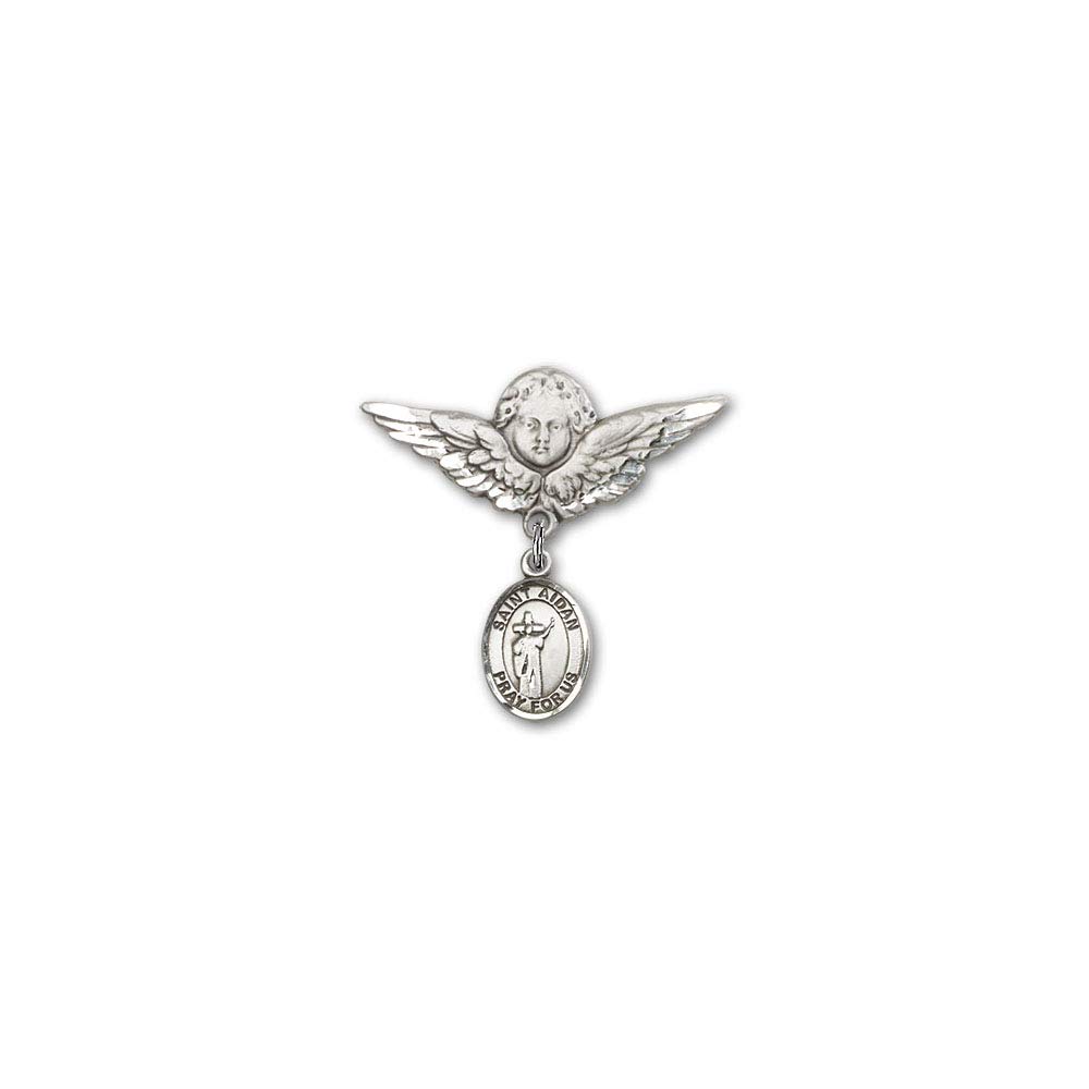 DiamondJewelryNY Baby Badge with St. Aidan of Lindesfarne Charm & Angel Wing Pin - Perfect for Christening Gifts, Baptism Keepsakes & Newborn Blessings