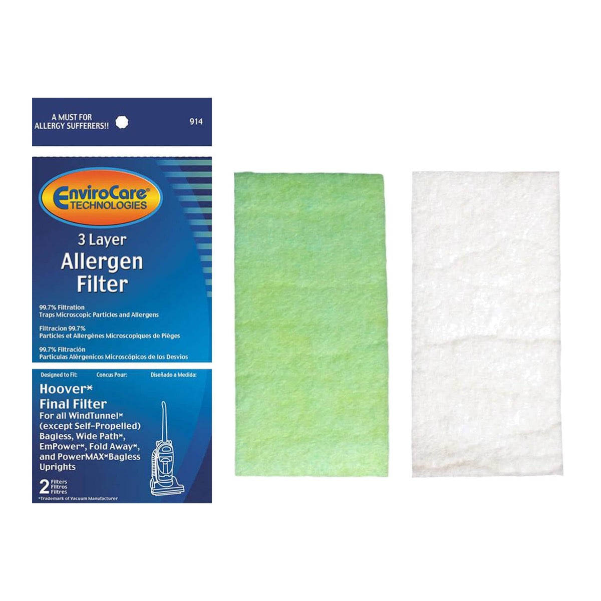 Hoover WindTunnel Final Filter 2 Pack (F914) - Replacement Filters for Hoover Vacuums, Perfect for Pet Hair & Allergen Removal in Home Cleaning