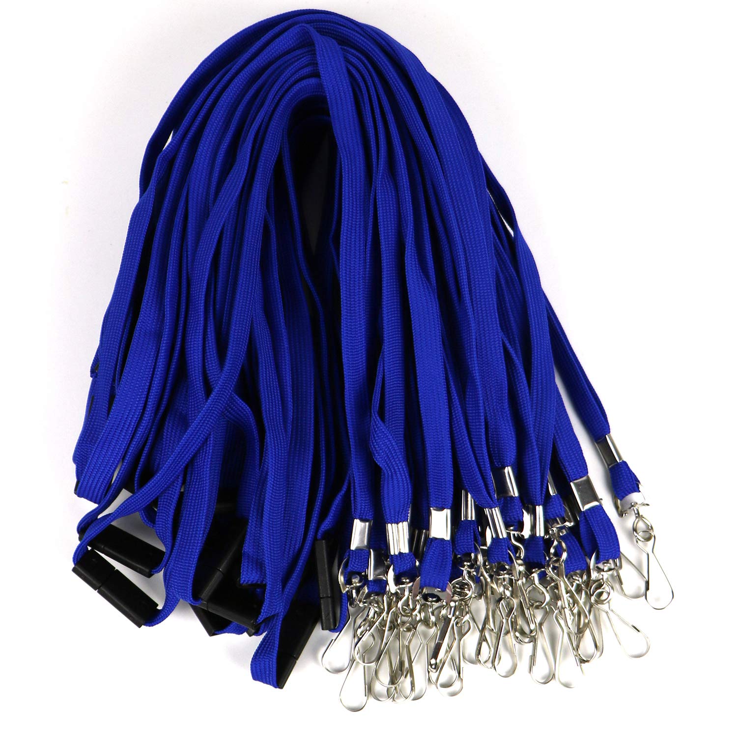Premium Breakaway Lanyards with J-Hook - 50 Pack (Blue) for ID Badges & Business Cards - Office & Cruise Use