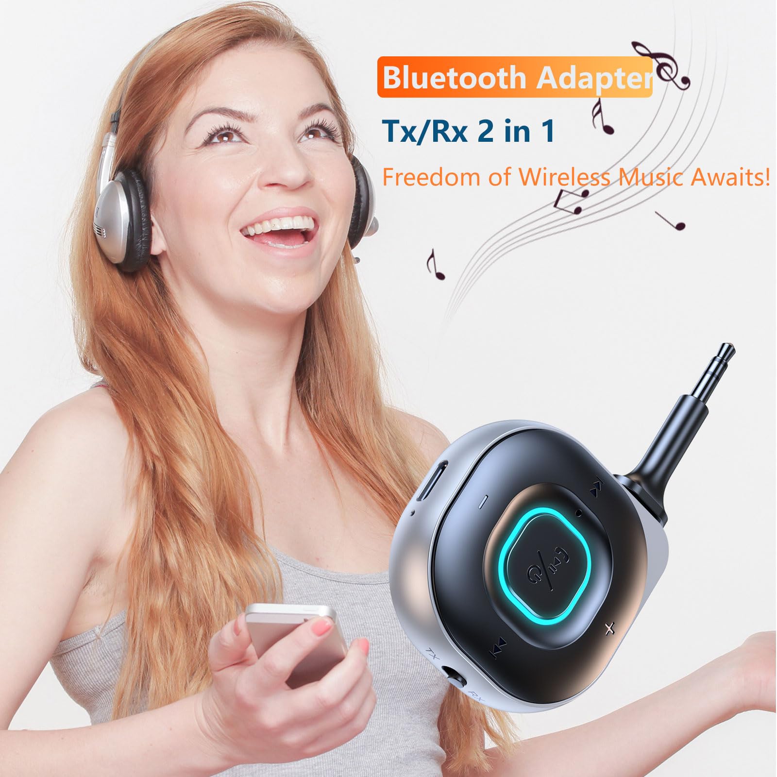 Wireless Bluetooth Car Aux Adapter - Audio Transmitter for TV & Headphones (Blue) | Hands-Free Music Streaming for Cars, Home Theater & Gaming Headsets