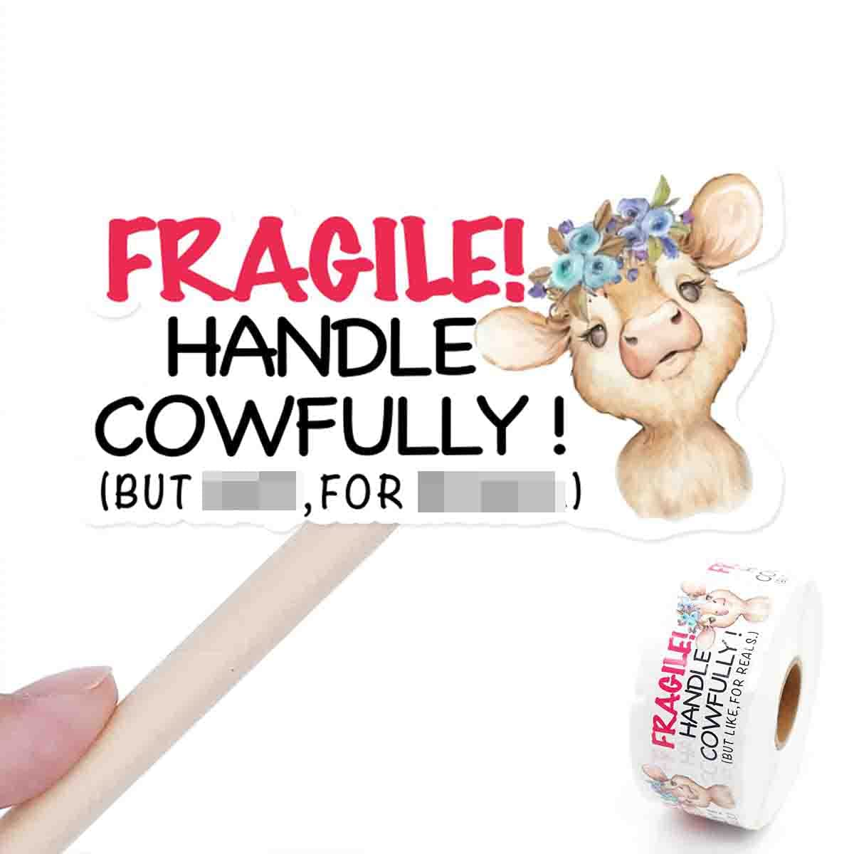 Wailozco Fragile Handle with Care Stickers - 500 Labels Per Roll | Thank You, Handmade & Small Business Stickers for Envelopes, Online Retailers & Handmade Goods | Perfect for Packaging, Shipping & Branding