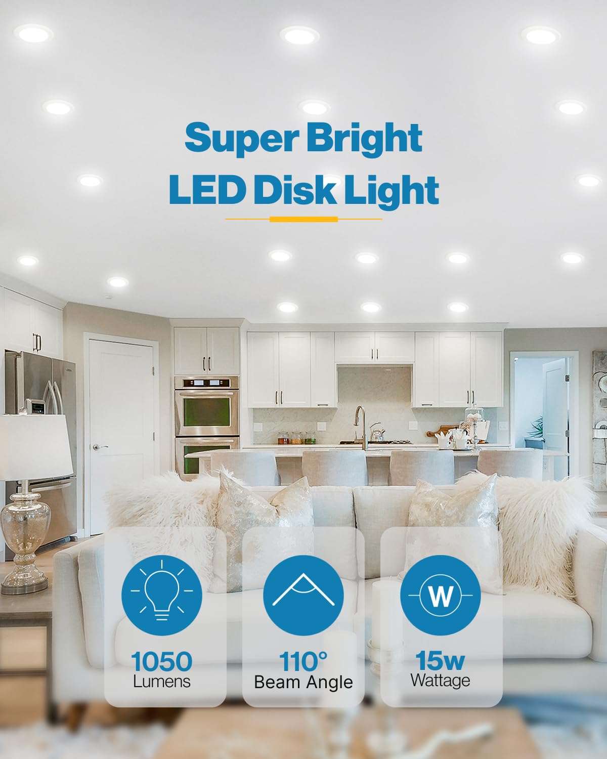 Sunco 24 Pack 5/6 Inch LED Disk Lights - Dimmable Recessed Ceiling Lighting, 1050LM 2700K Soft White, 15W=75W, ETL Damp Rated - Perfect for Kitchens, Bathrooms & Hallways