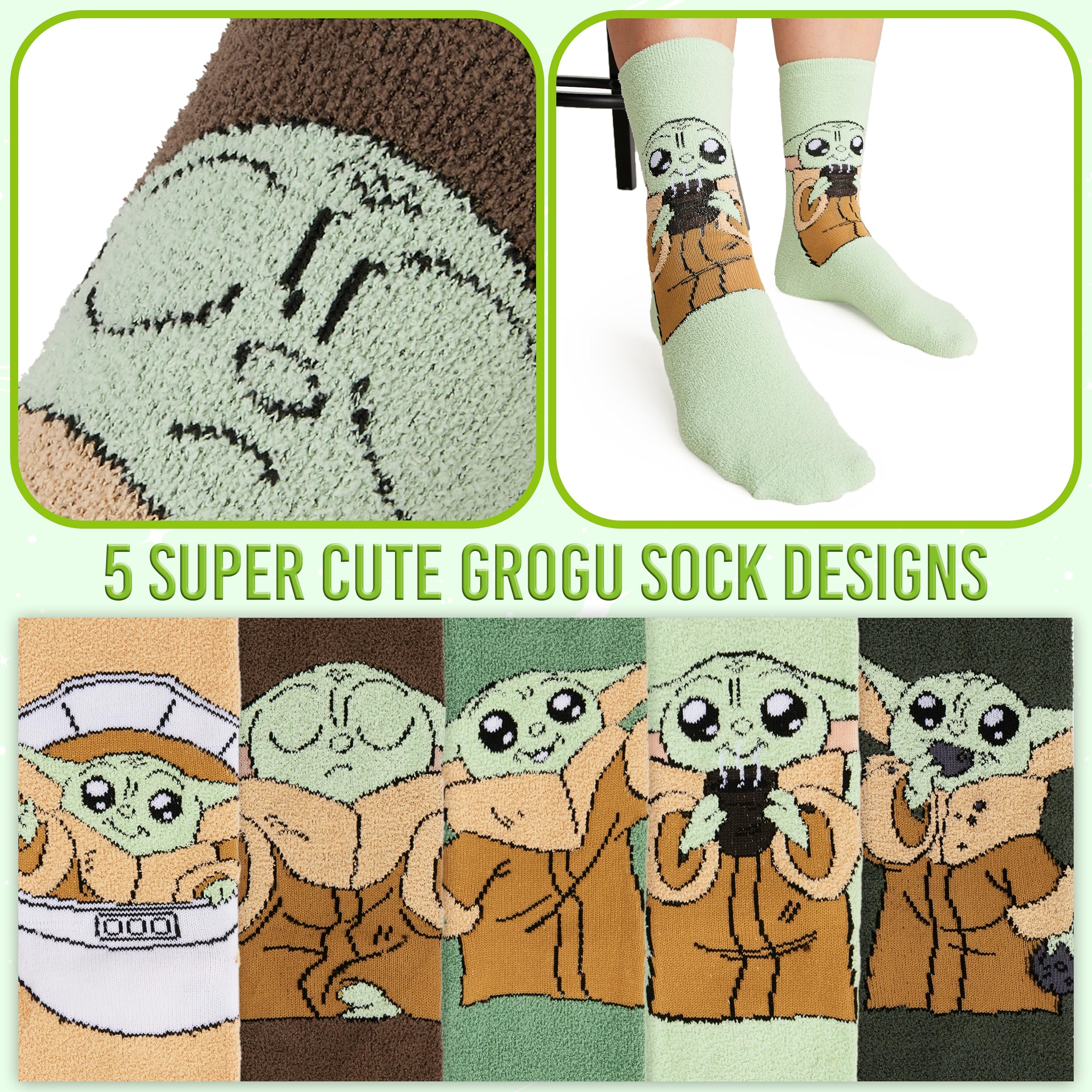 Disney The Mandalorian Fluffy Socks for Women & Teens - 5 Pack Baby Yoda Themed Warm Winter Slipper Socks (One Size) - Perfect Gift for Star Wars Fans, Christmas Presents & Cozy Home Wear