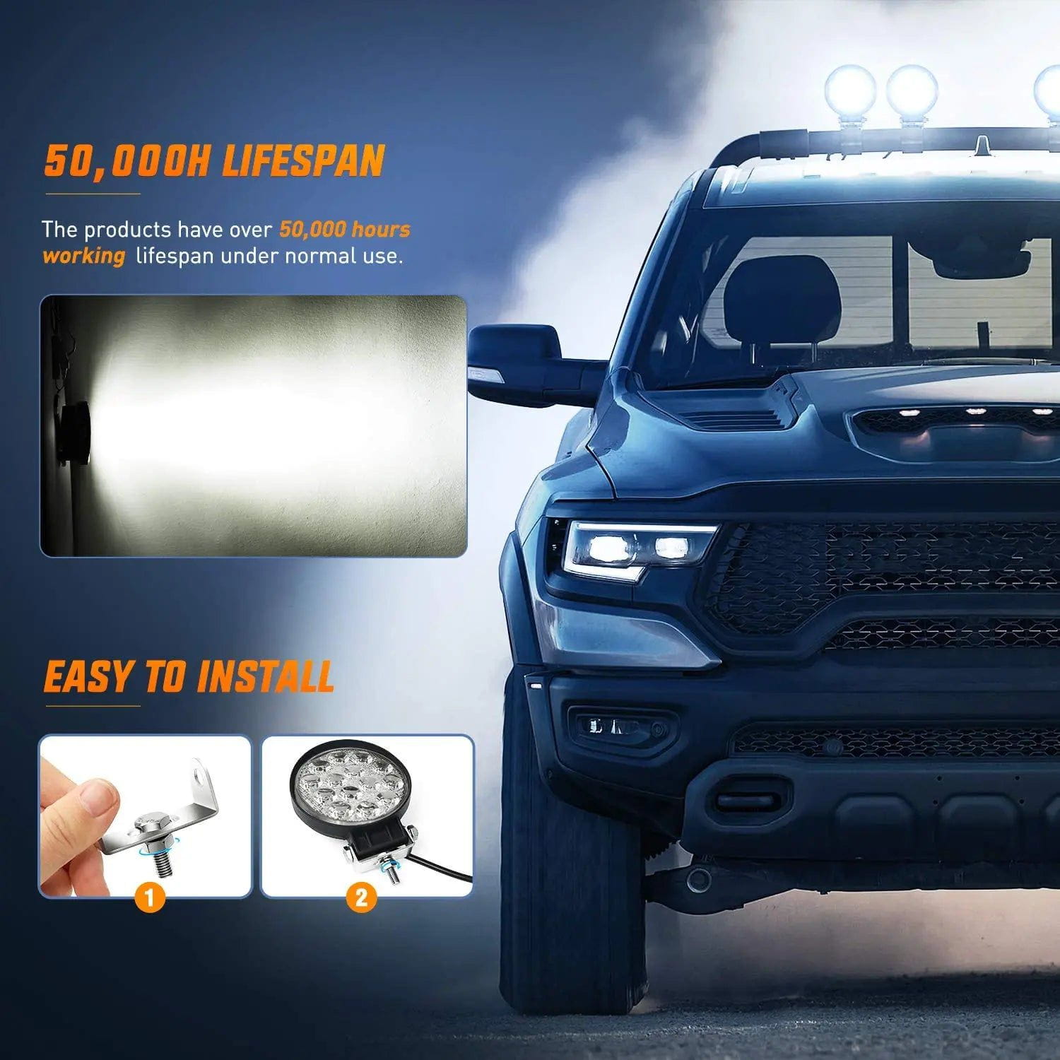 4.5 Inch 42W 4200LM Round LED Flood Work Lights (2 Pack) - Waterproof Off-Road Lighting for Trucks, Boats, ATVs & Outdoor Work Areas