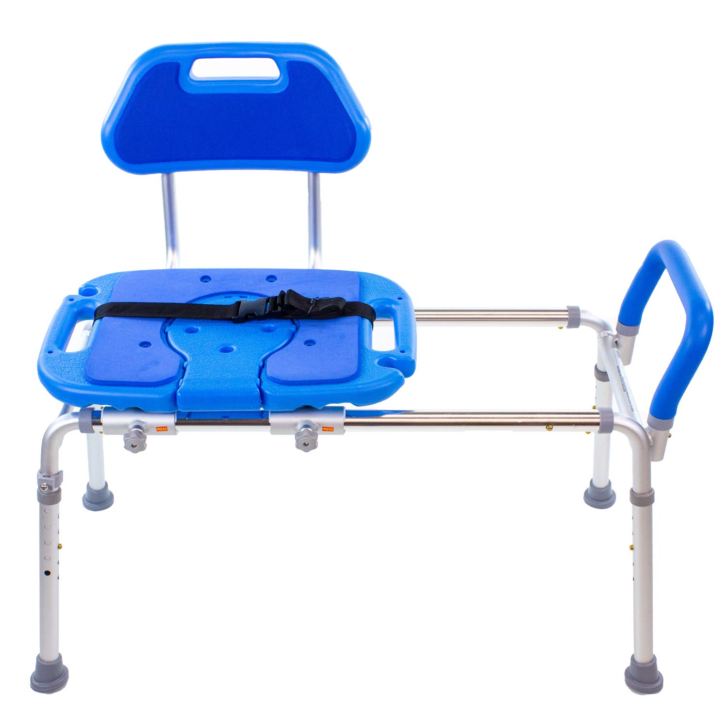 Platinum Health Sliding Shower Chair HydroGlyde Premium Heavy Duty - Padded Bathtub Transfer Bench with Cut-Out Seat, Adjustable Legs & Safety Belt | Tool-Less Assembly | Elderly & Disabled Bathing Safety | Non-Slip Blue Shower Seat for Bathtub & Walk-In Showers