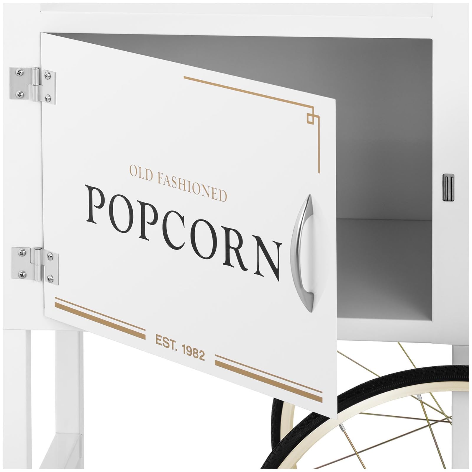 Royal Catering Popcorn Machine Cart - Professional Stainless Steel Popcorn Cart with 4 Wheels & 2 Brakes, White & Gold Commercial Popcorn Maker for Movie Theaters, Carnivals & Concession Stands