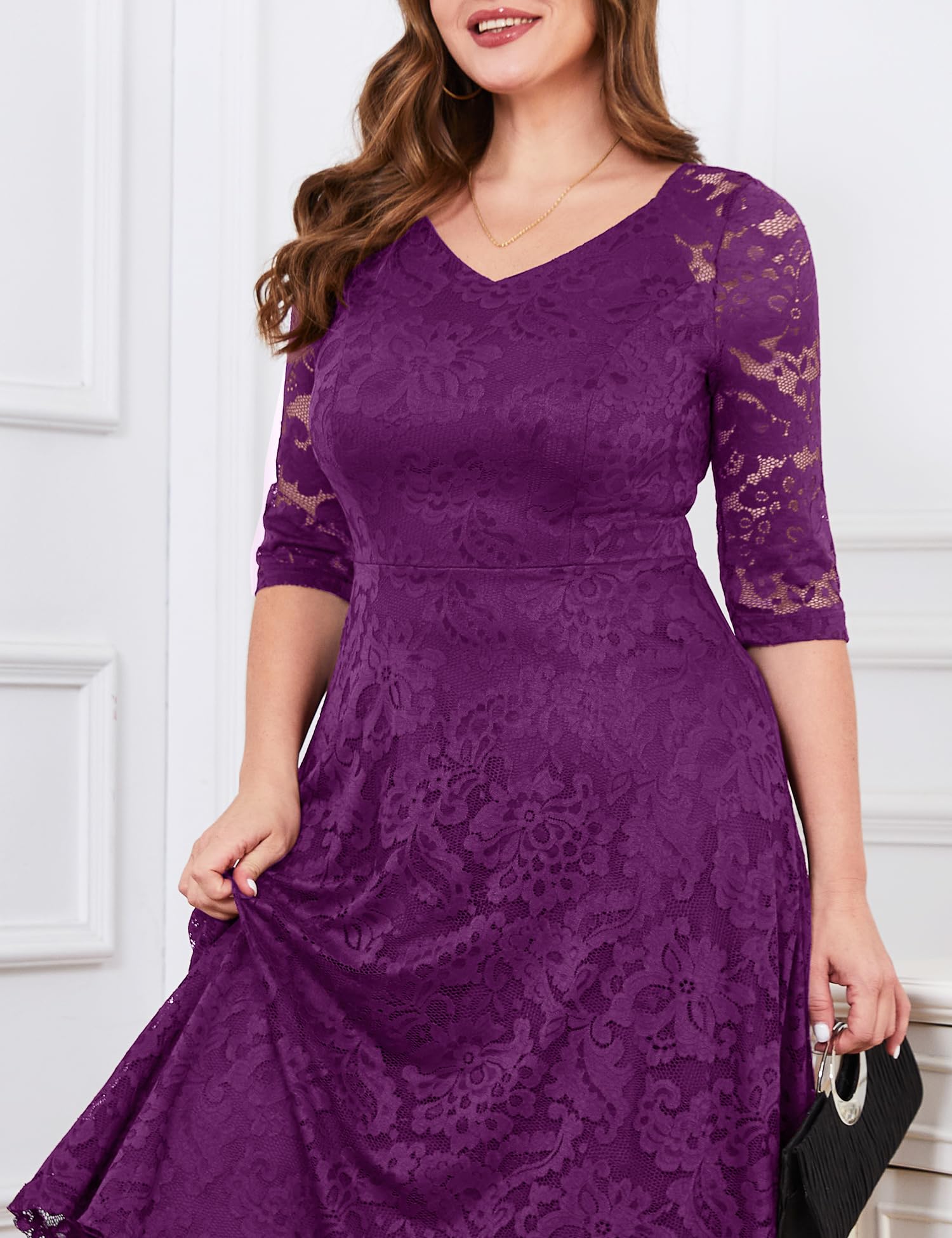 Elegant Long-Sleeve Lace Wedding Guest Dress for Women - A-Line Formal Cocktail Party Midi Gown | Perfect for Prom, Evening Events & Special Occasions